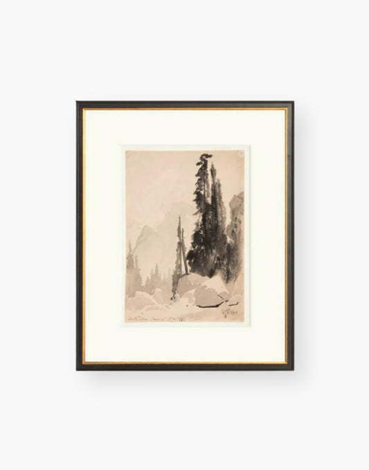 Vintage Trees Print with Black and Gold Frame.
