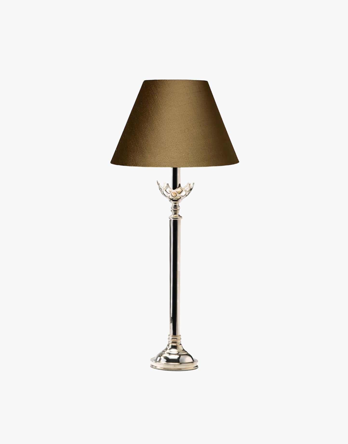 Large Gothic Table Lamp in cast brass, inspired by historic church designs in Cork, Ireland. Available with soft shade options and matching chandeliers and wall lights.