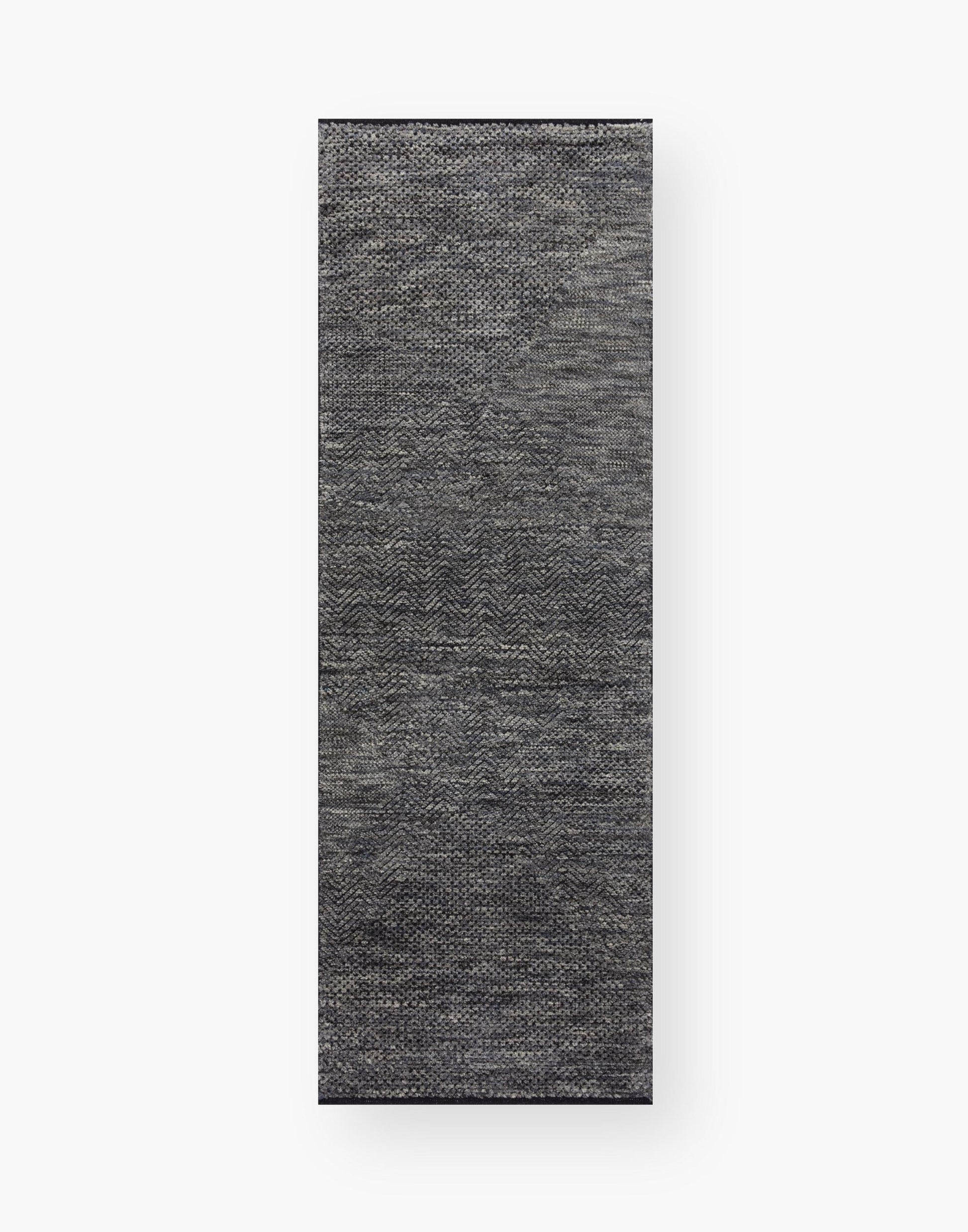 Hand Knotted Rug with Charcoal and Denim Colors.