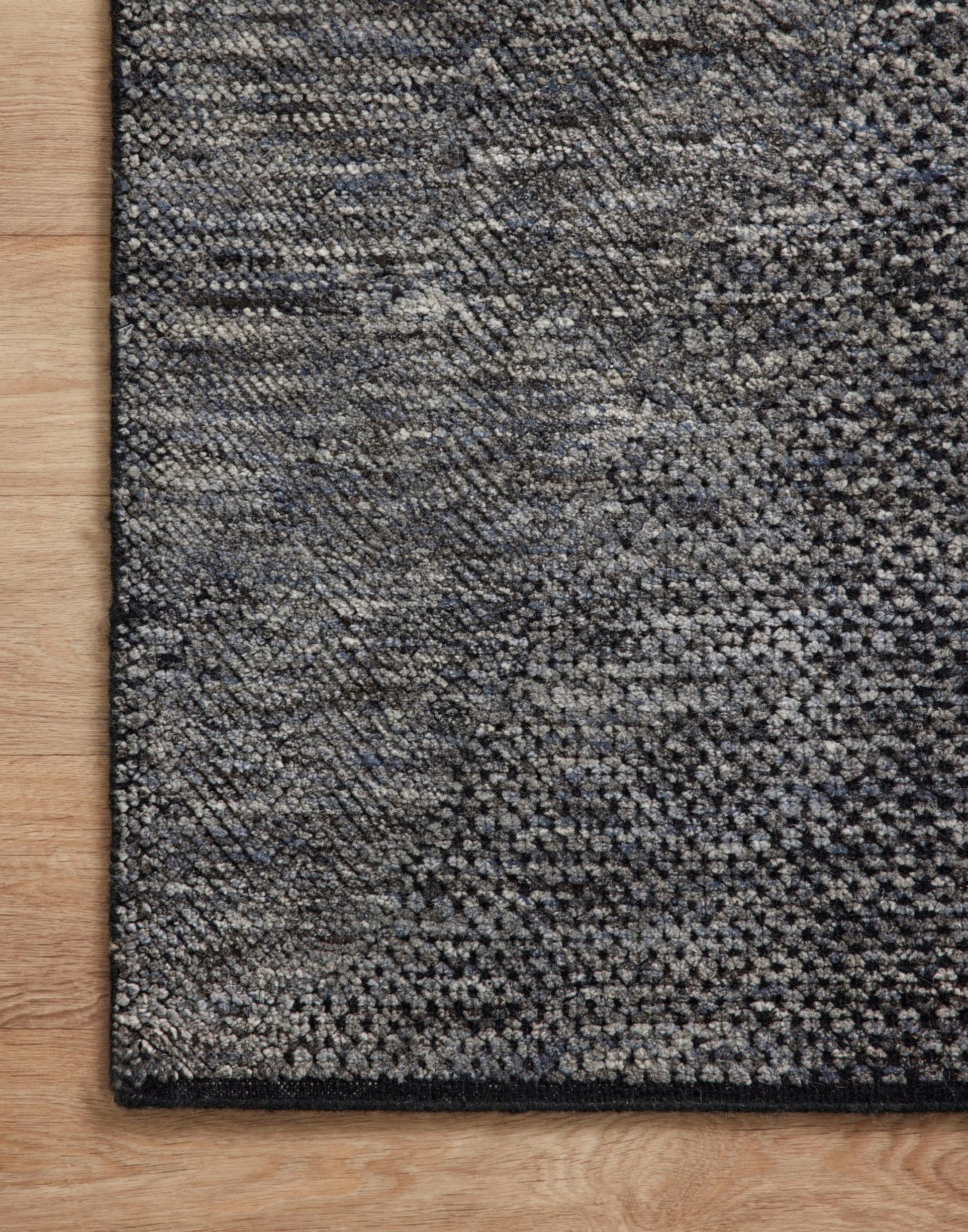 Hand Knotted Rug with Charcoal and Denim Colors.