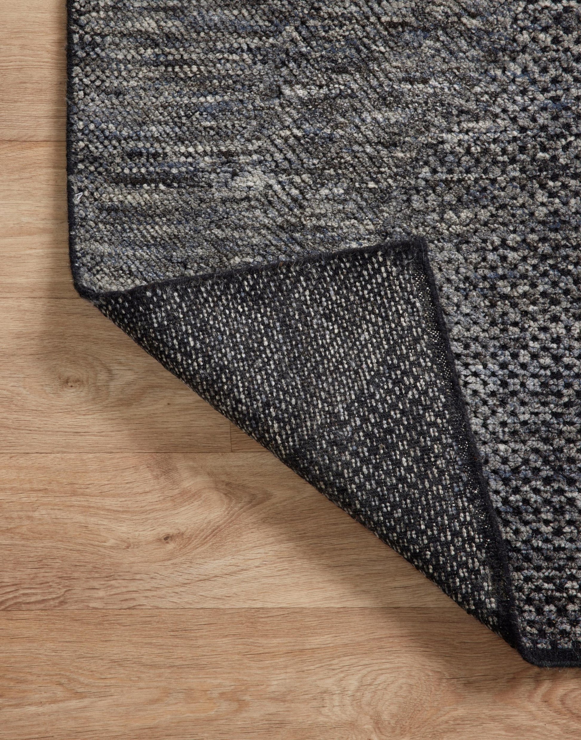 Hand Knotted Rug with Charcoal and Denim Colors.