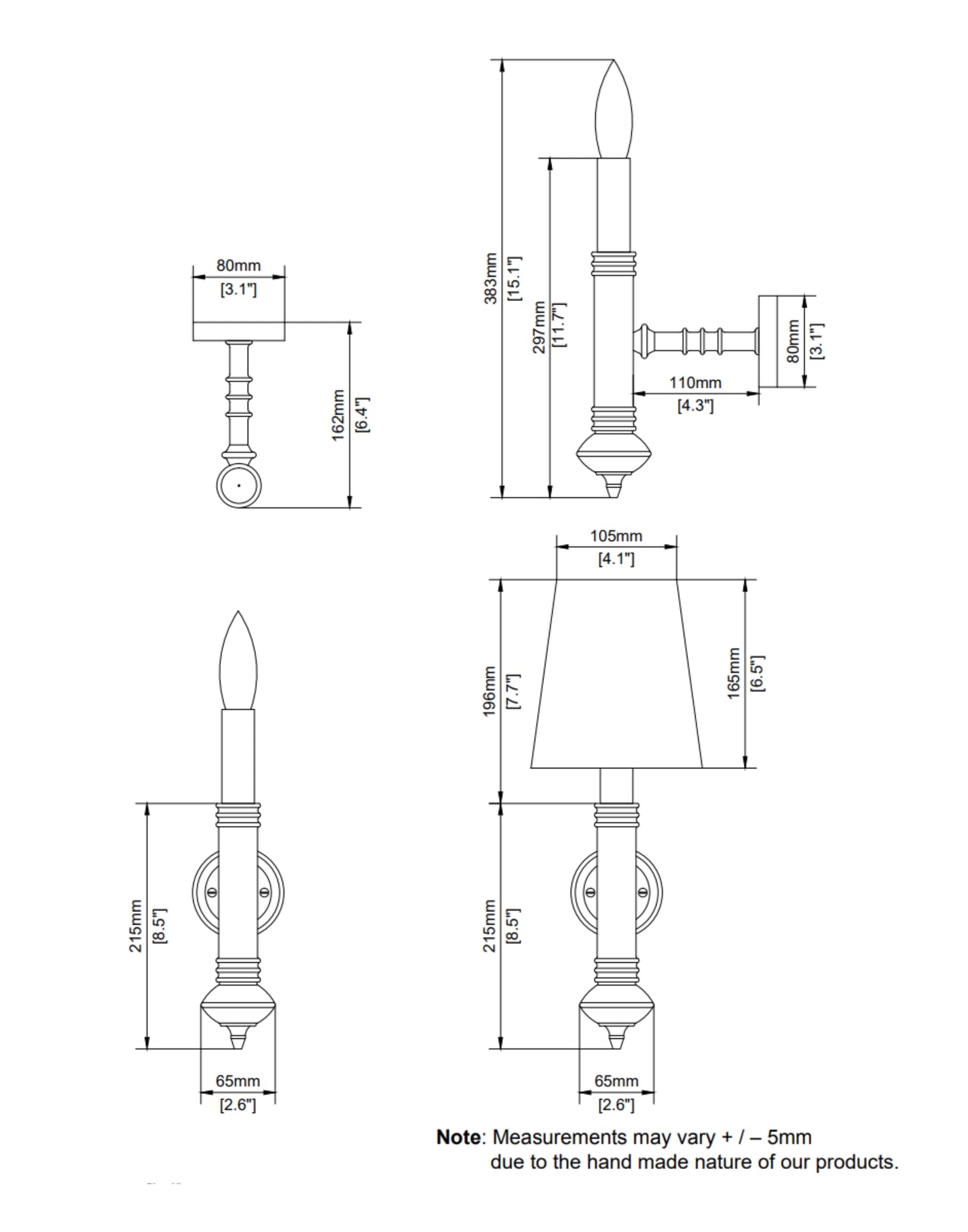 Carlton Single Wall Sconce Specs