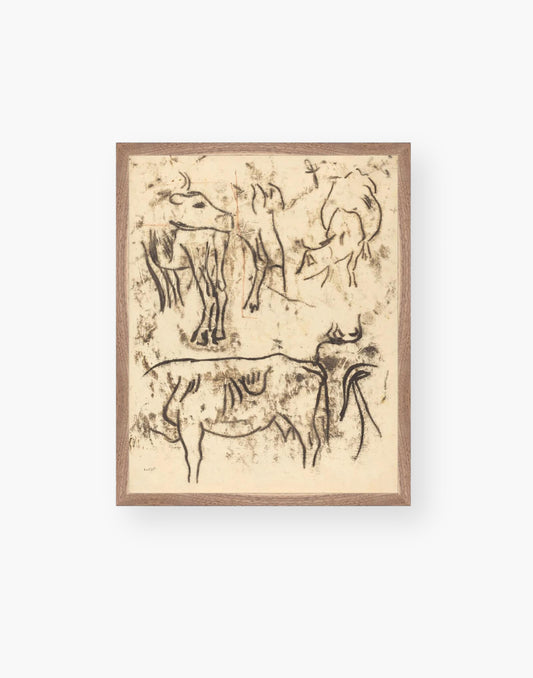 Cattle Artwork in a Natural Walnut Frame.