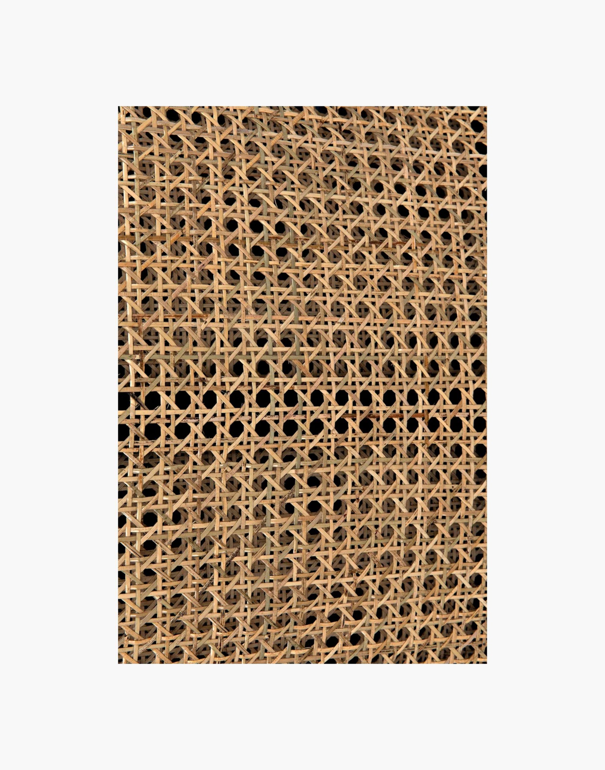 Charcoal Black frame with natural caning and removable black leather seat cushion, bolster & headrest pillows.