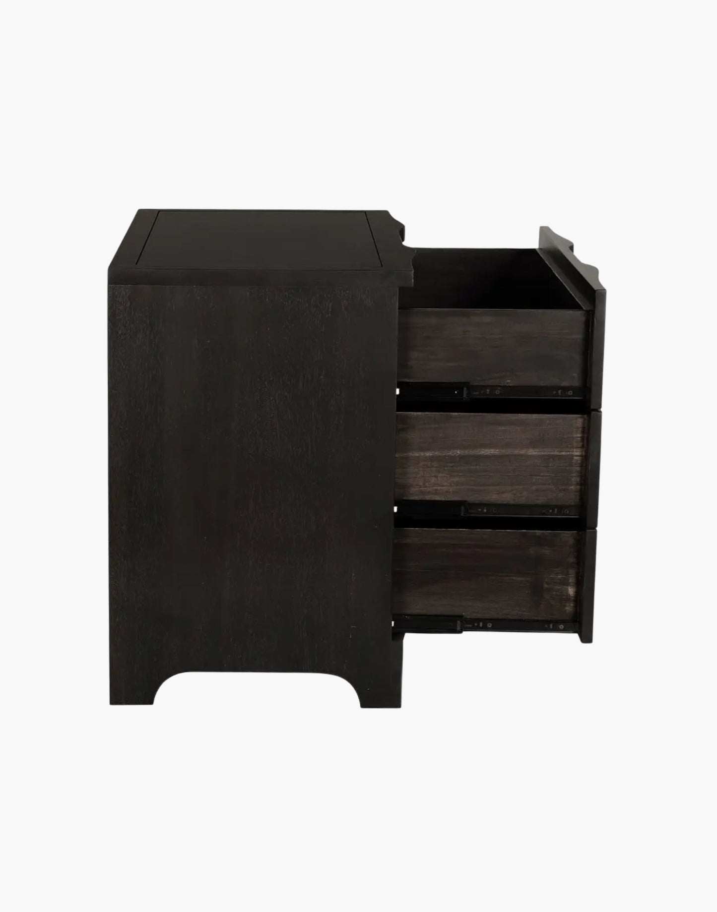 Walnut chest with waved drawer fronts and ebony finish, minimalist sculptural design for modern or transitional interiors