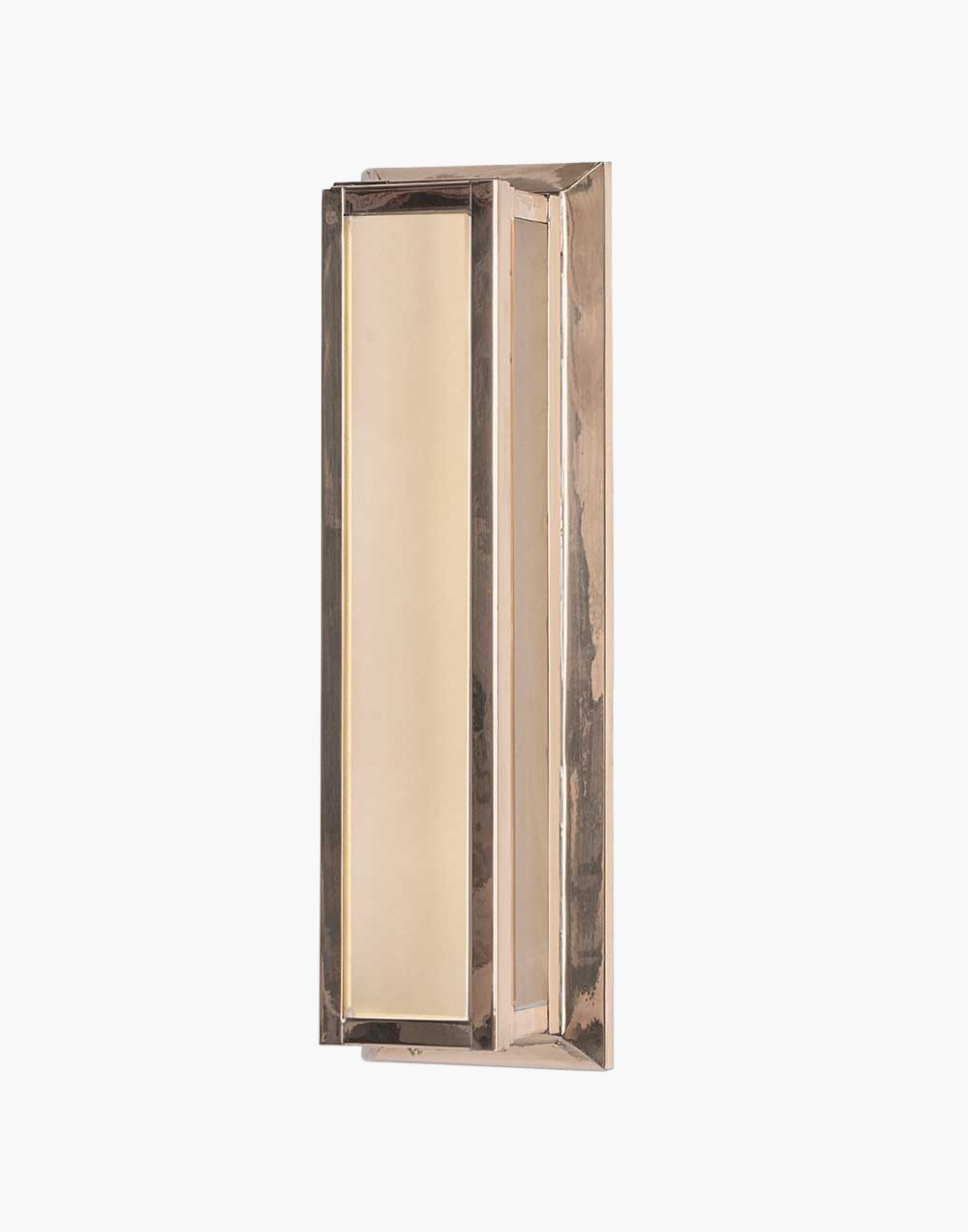 Art Deco solid brass bulkhead light with frosted glass. Suitable for wall/ceiling mounting. IP44 rated.