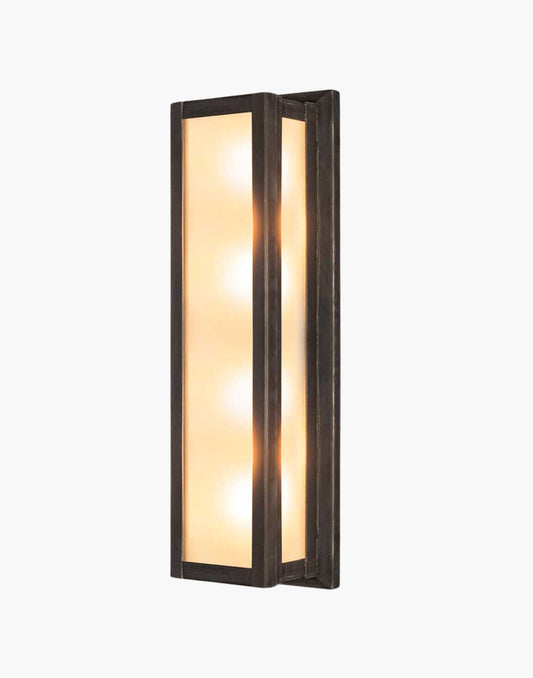 Art Deco solid brass bulkhead light with frosted glass. Suitable for wall/ceiling mounting. IP44 rated.