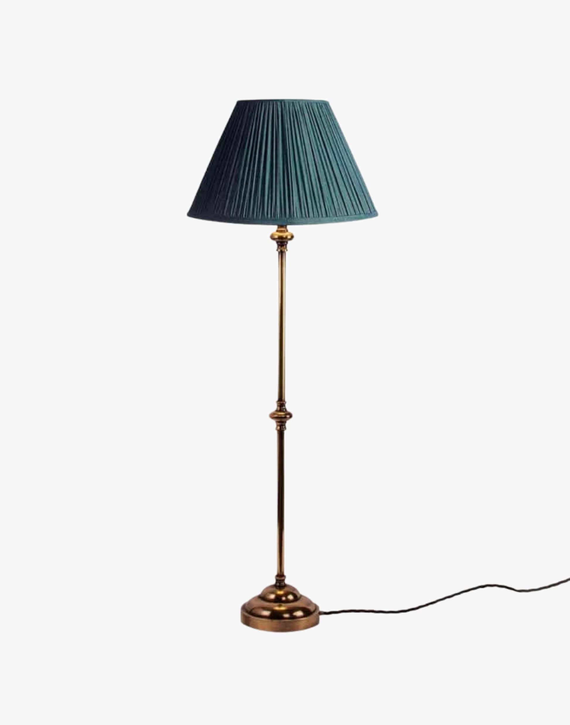 Solid brass table lamp with narrow profile, classic period console lamp available with or without shade.