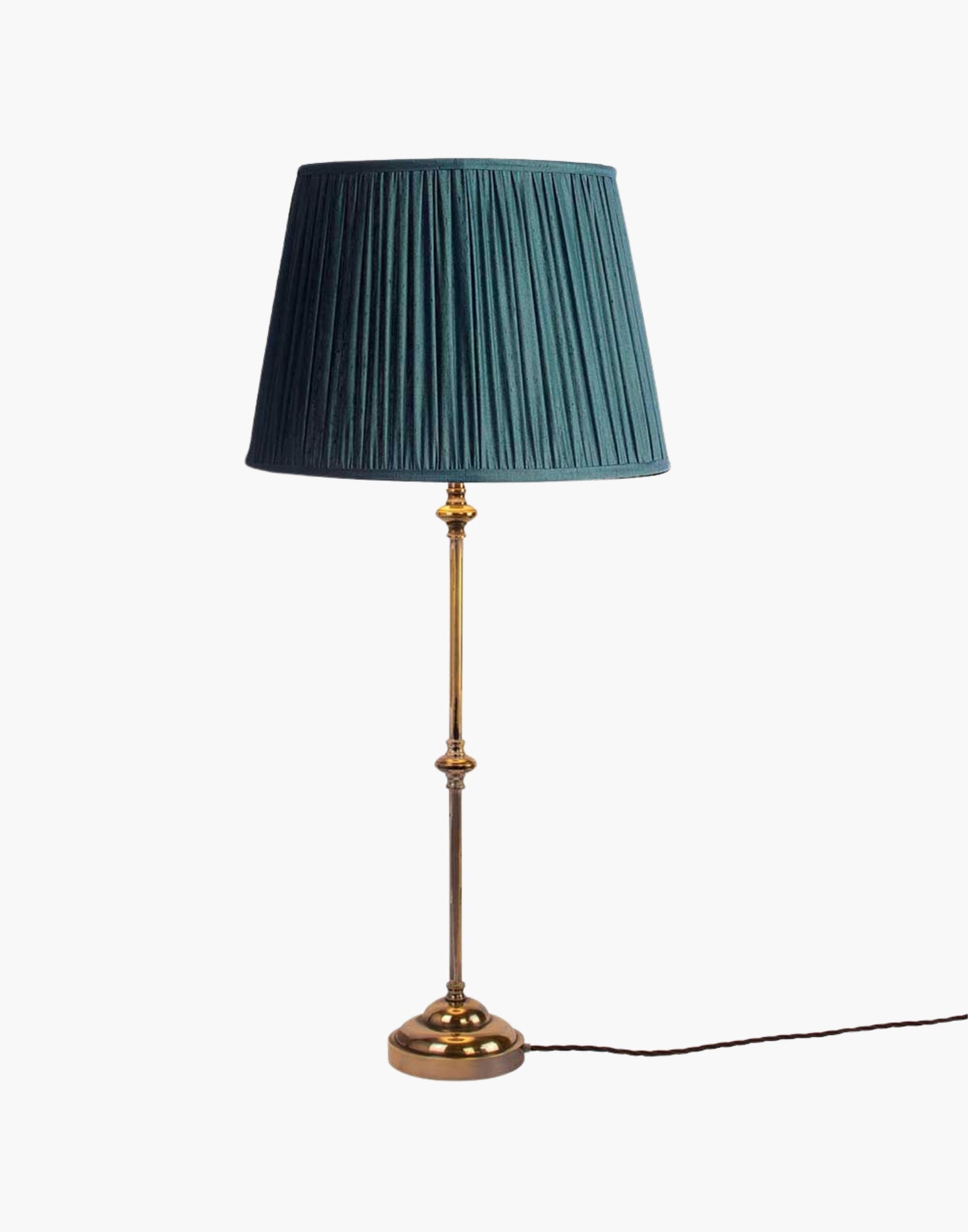 Solid brass table lamp with narrow profile, classic period console lamp available with or without shade.