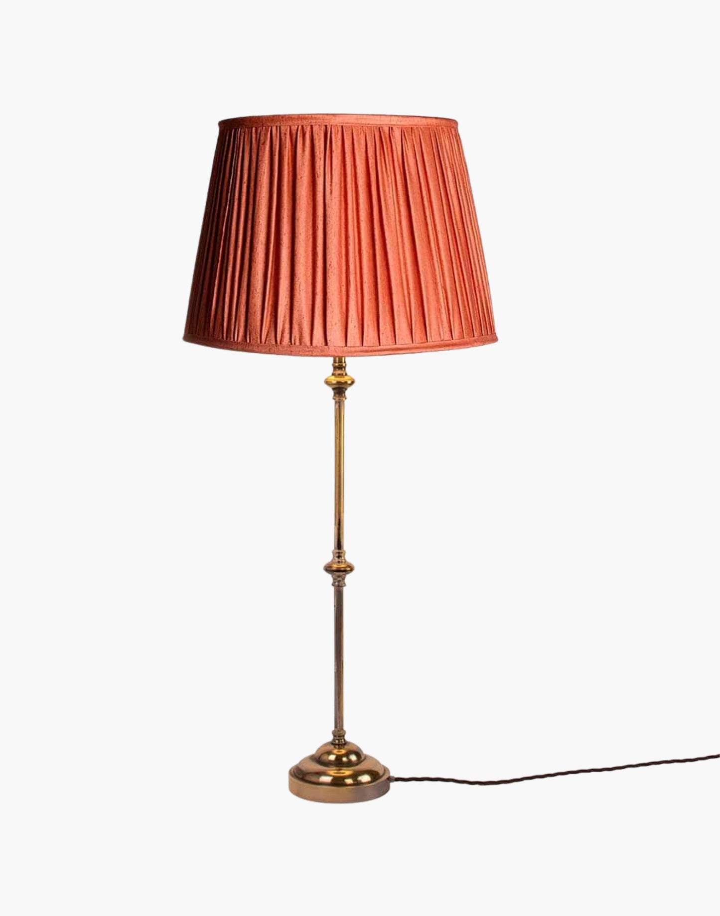 Solid brass table lamp with narrow profile, classic period console lamp available with or without shade.