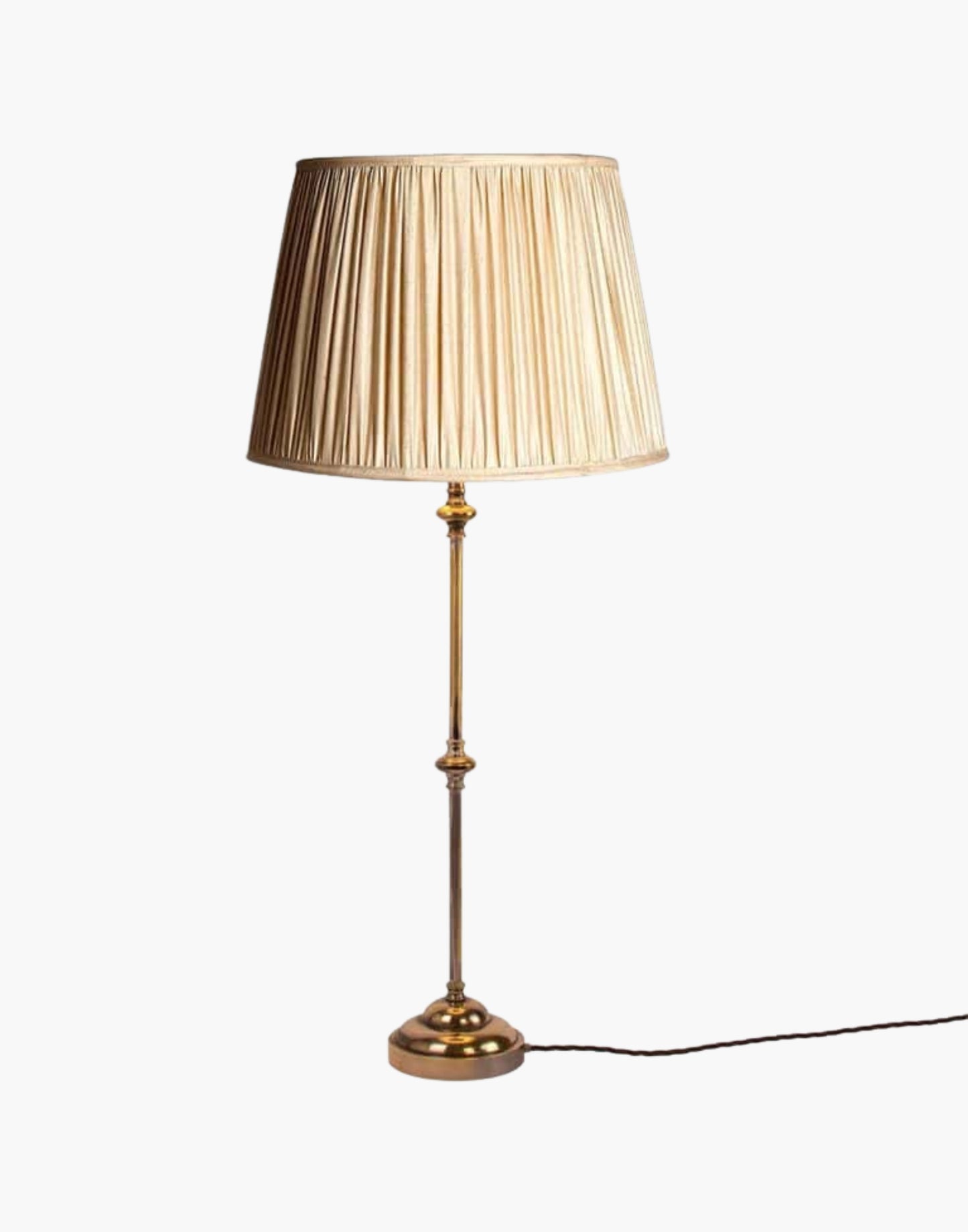 Solid brass table lamp with narrow profile, classic period console lamp available with or without shade.