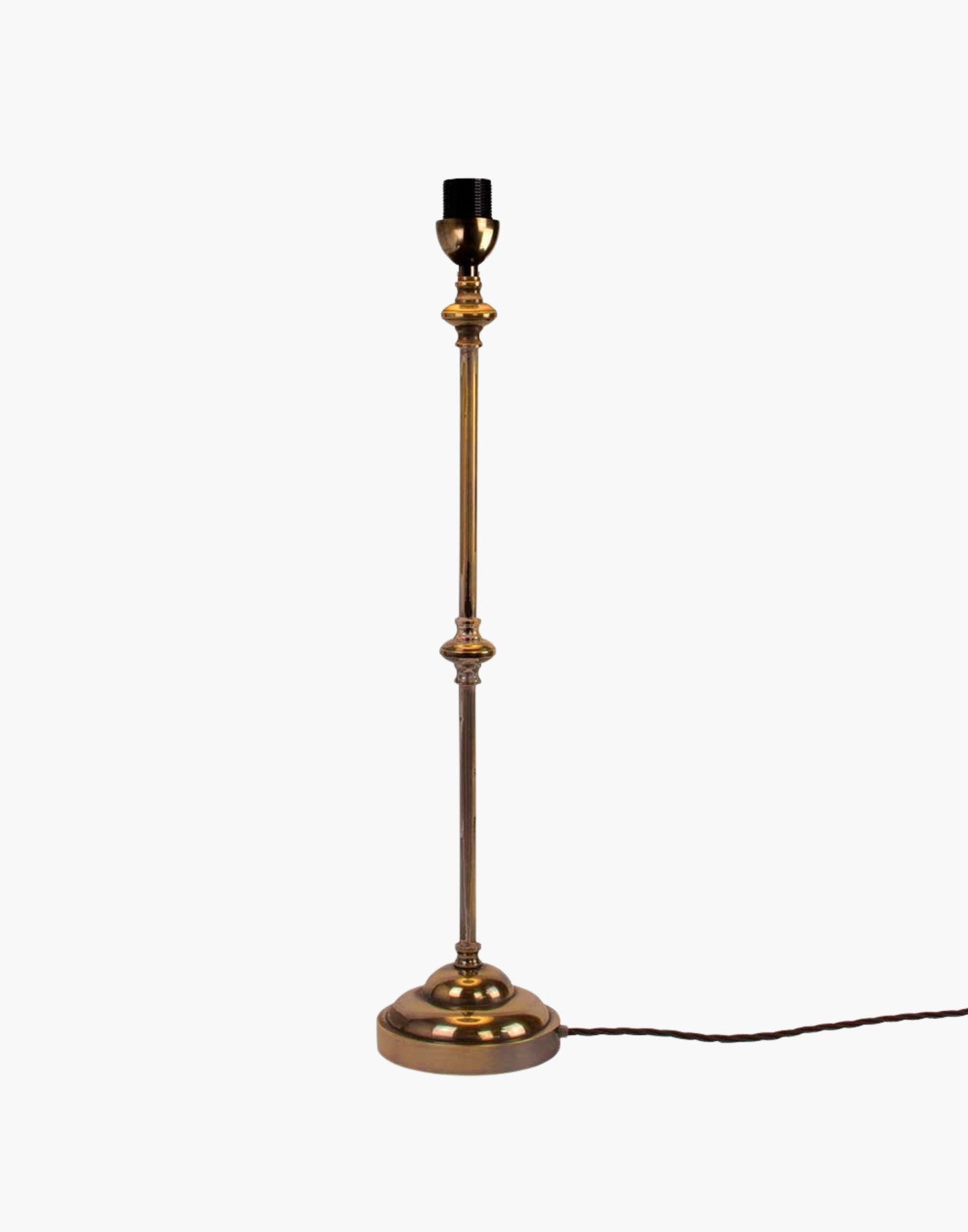 Solid brass table lamp with narrow profile, classic period console lamp available with or without shade.