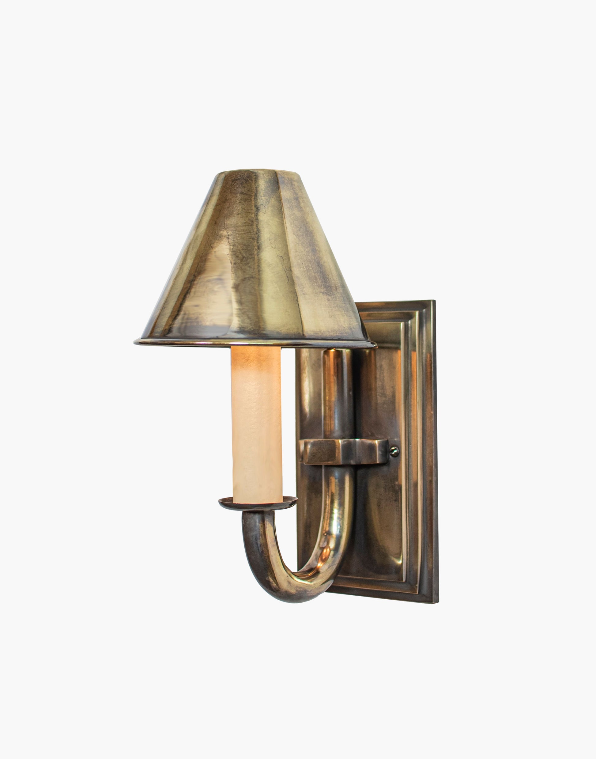 Wall light in cast brass with optional spun brass shade CB55, elegant period wall sconce for small spaces.