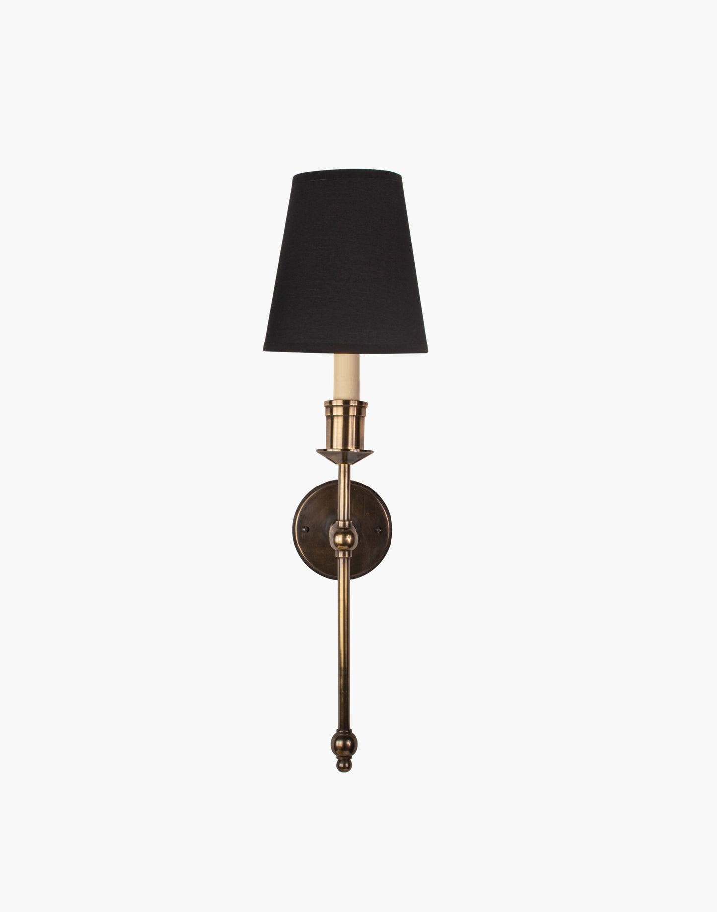 Tall Wall Sconce single arm in solid brass with optional D6 or D6G shade mounted on wall