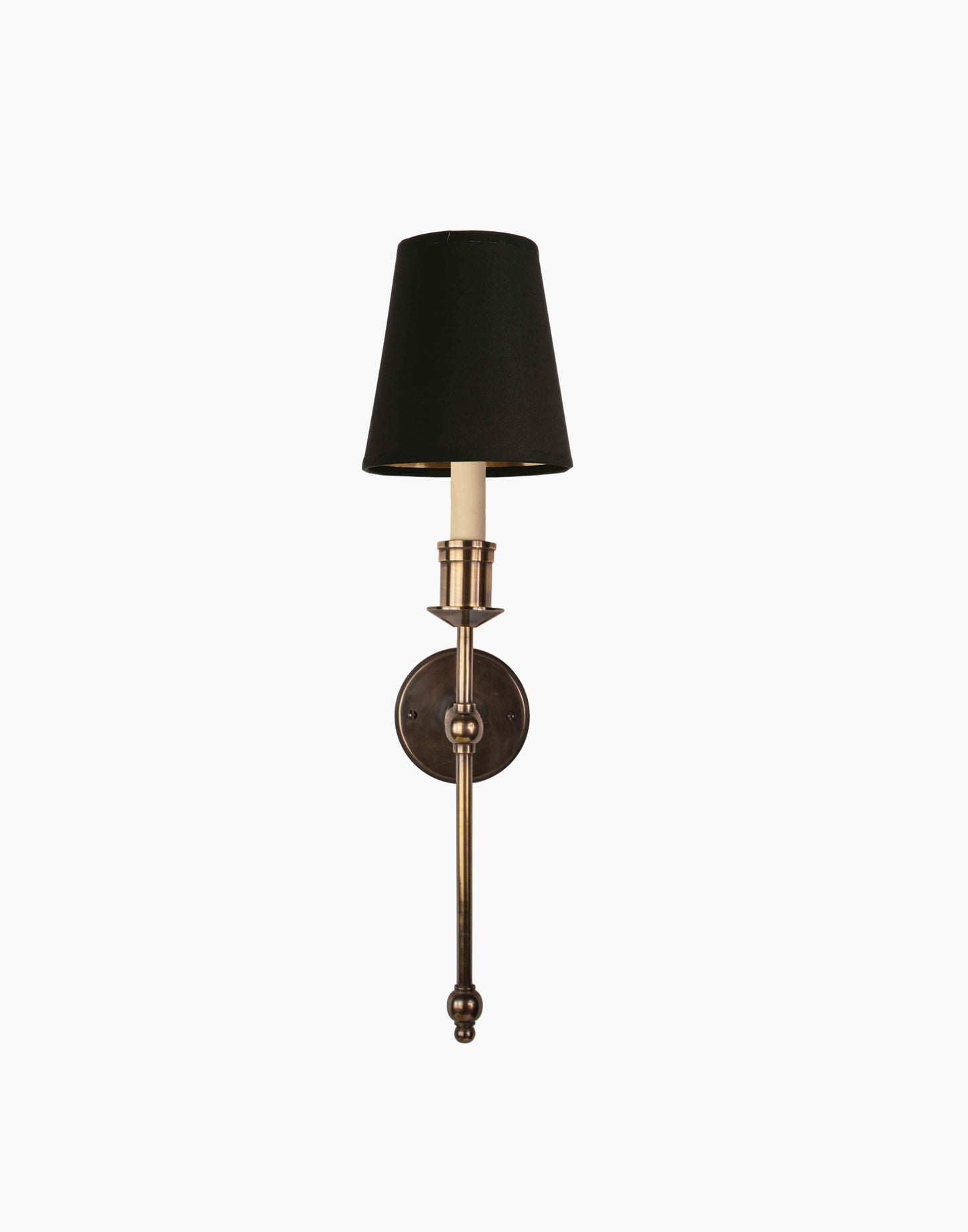 Tall Wall Sconce single arm in solid brass with optional D6 or D6G shade mounted on wall