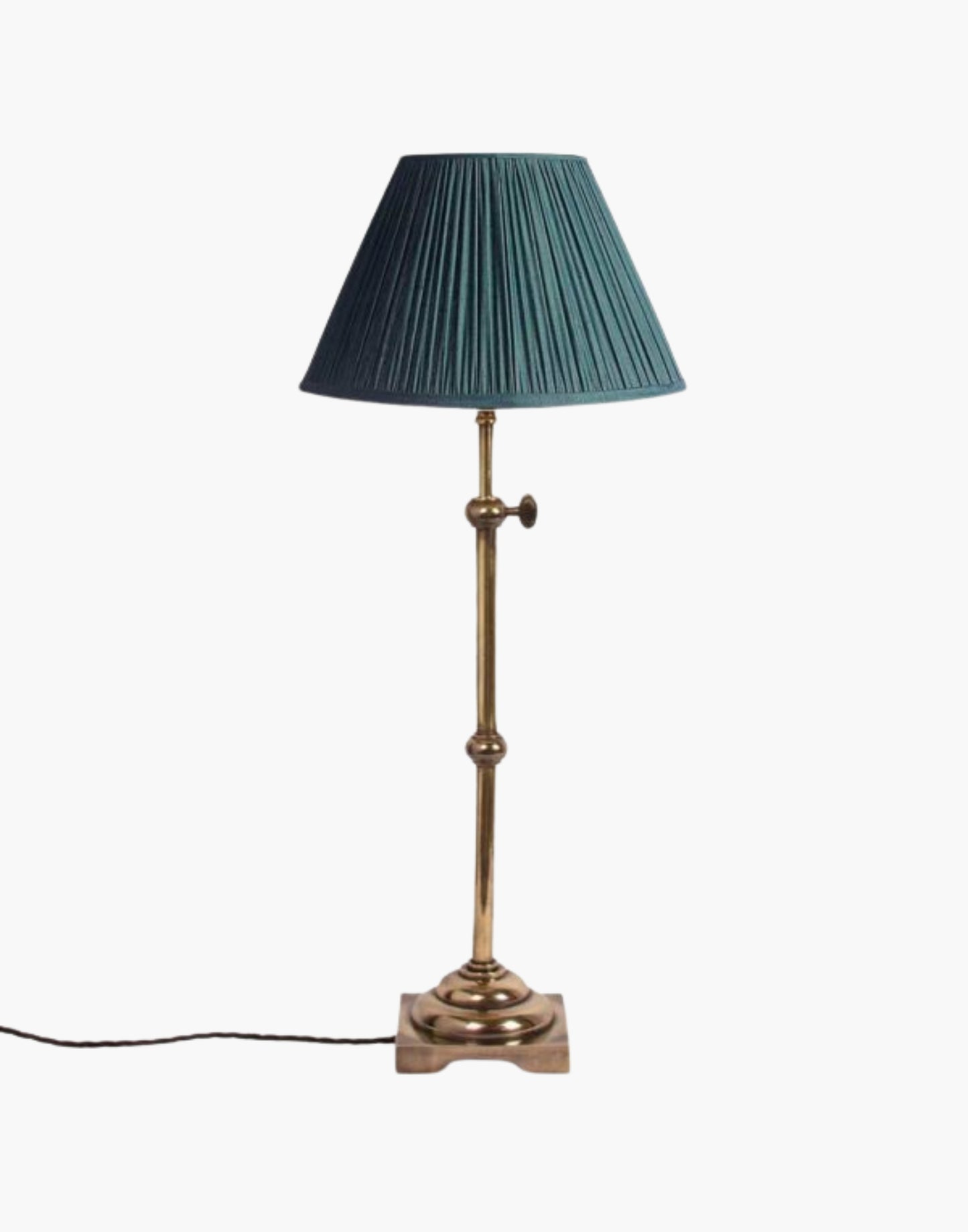 Pullman Lamp in solid brass, inspired by 1930s–1940s Pullman railway dining cars. Adjustable height with customizable finishes and shade options. Elegant and timeless design.