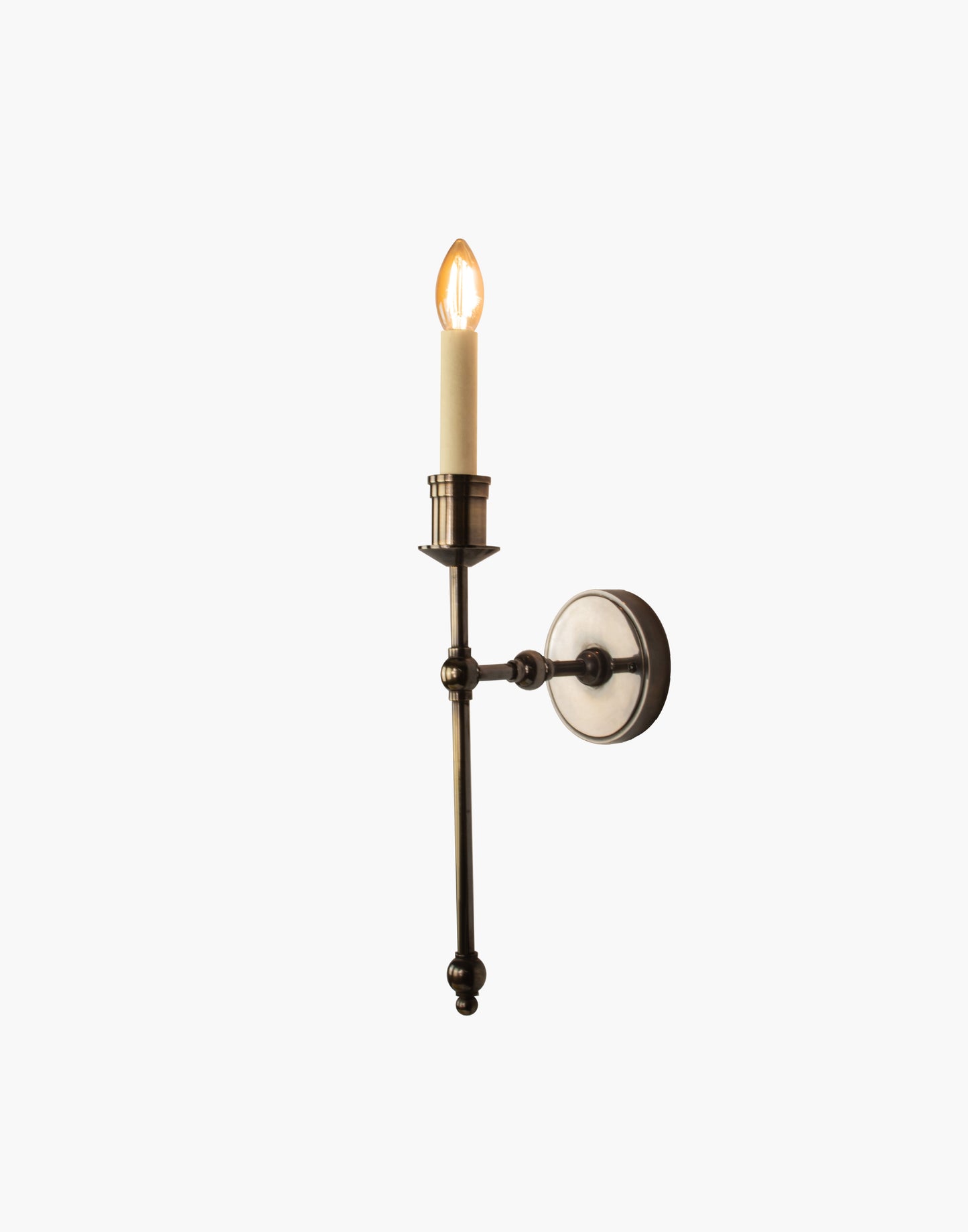 Tall Wall Sconce single arm in solid brass with optional D6 or D6G shade mounted on wall