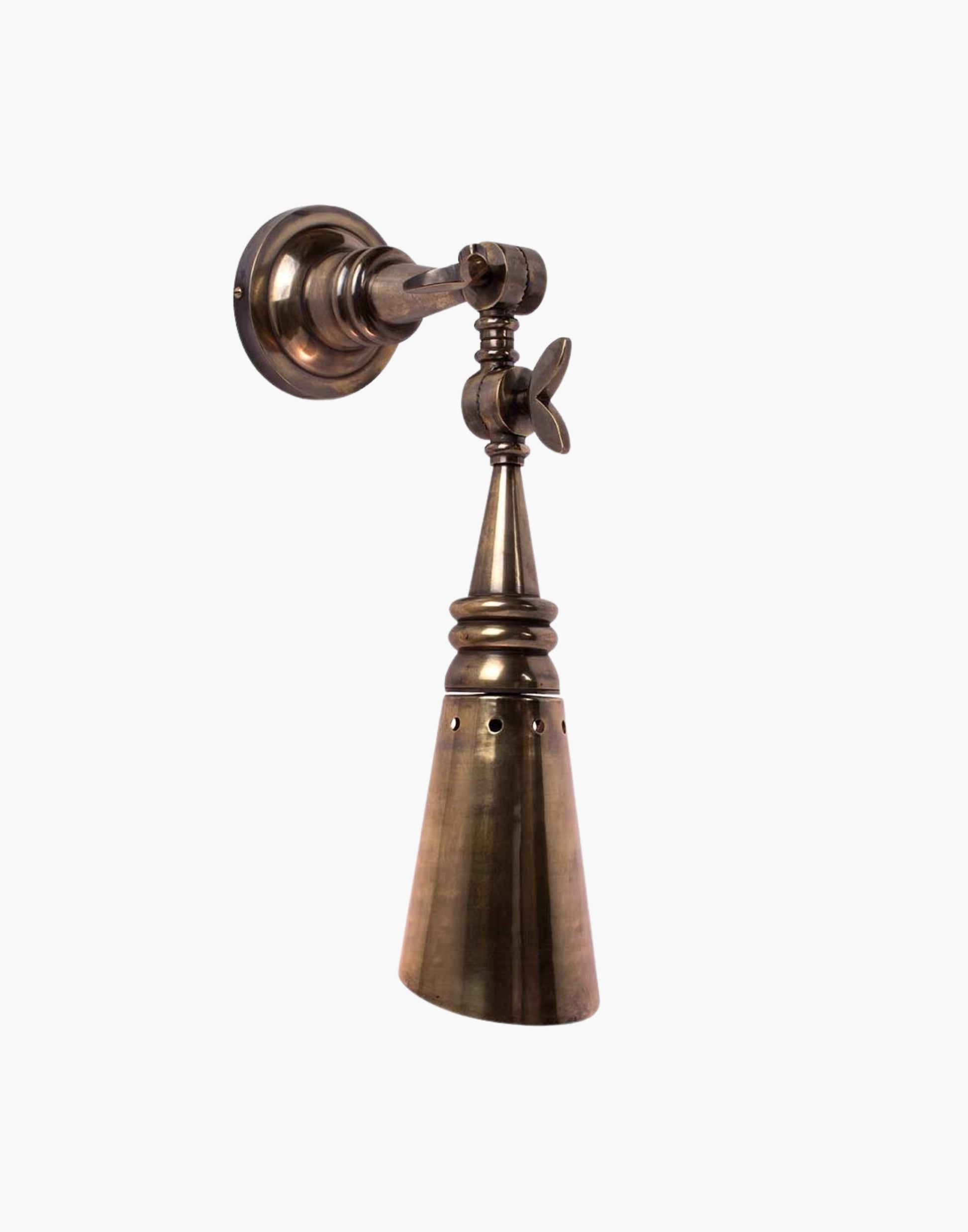 teamer Wall Light in heavy machined brass, inspired by SS Columbus ocean liner (c.1926). Adjustable 200-degree movement, ideal for bedside or reading use. Available in multiple finishes with optional push switch.