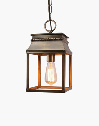 Small Bordeaux Hanging Lantern in solid brass with intricate fretwork and top detailing, inspired by 19th-century French design. Ideal for hallways, stairwells, and as an elegant over-counter light.