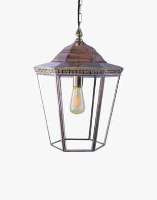 Large Chelsea Pendant Lantern made from solid copper with brass and beveled glass, designed in the classic Georgian style. Includes 500mm chain and ceiling rose, perfect for period halls, porches, and exterior lighting.