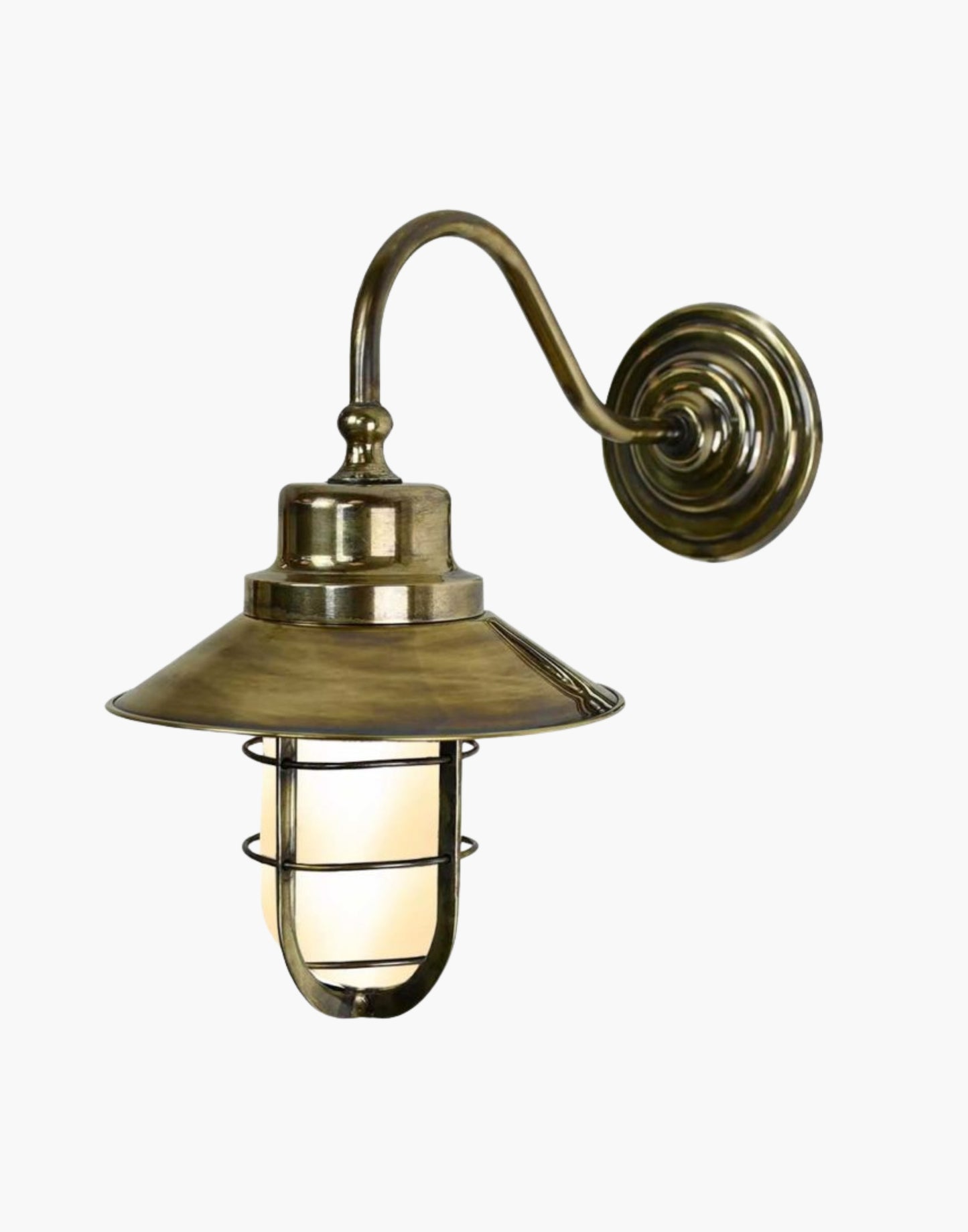 Wall Light C1915 in solid brass with clear or frosted glass, nautical wet-rated wall light for bathrooms or exterior use.