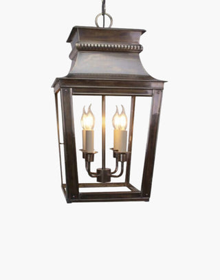 Large Parisienne Hanging Lantern in solid brass with intricate fretwork, inspired by classic French architecture. Perfect for grand hallways and entrance porches.