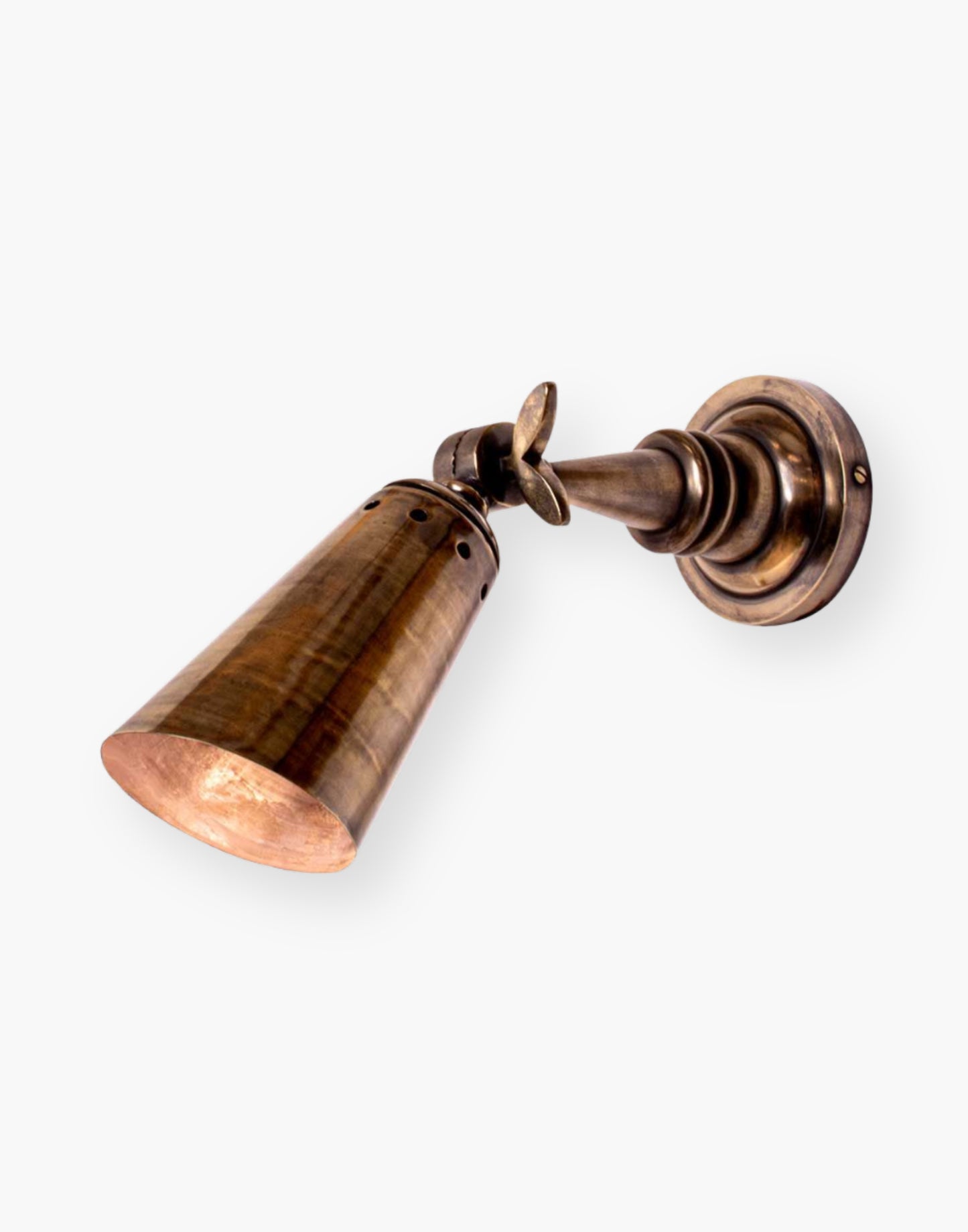 Wall Light in heavy machined brass with adjustable banjo joint, Art Deco nautical bedside reading light.