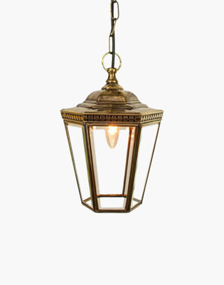 Windsor Hanging Lantern in solid brass with beveled glass and pierced fretwork, ideal for smaller period homes. Available in flush and wall variations for a matching outdoor lighting scheme.