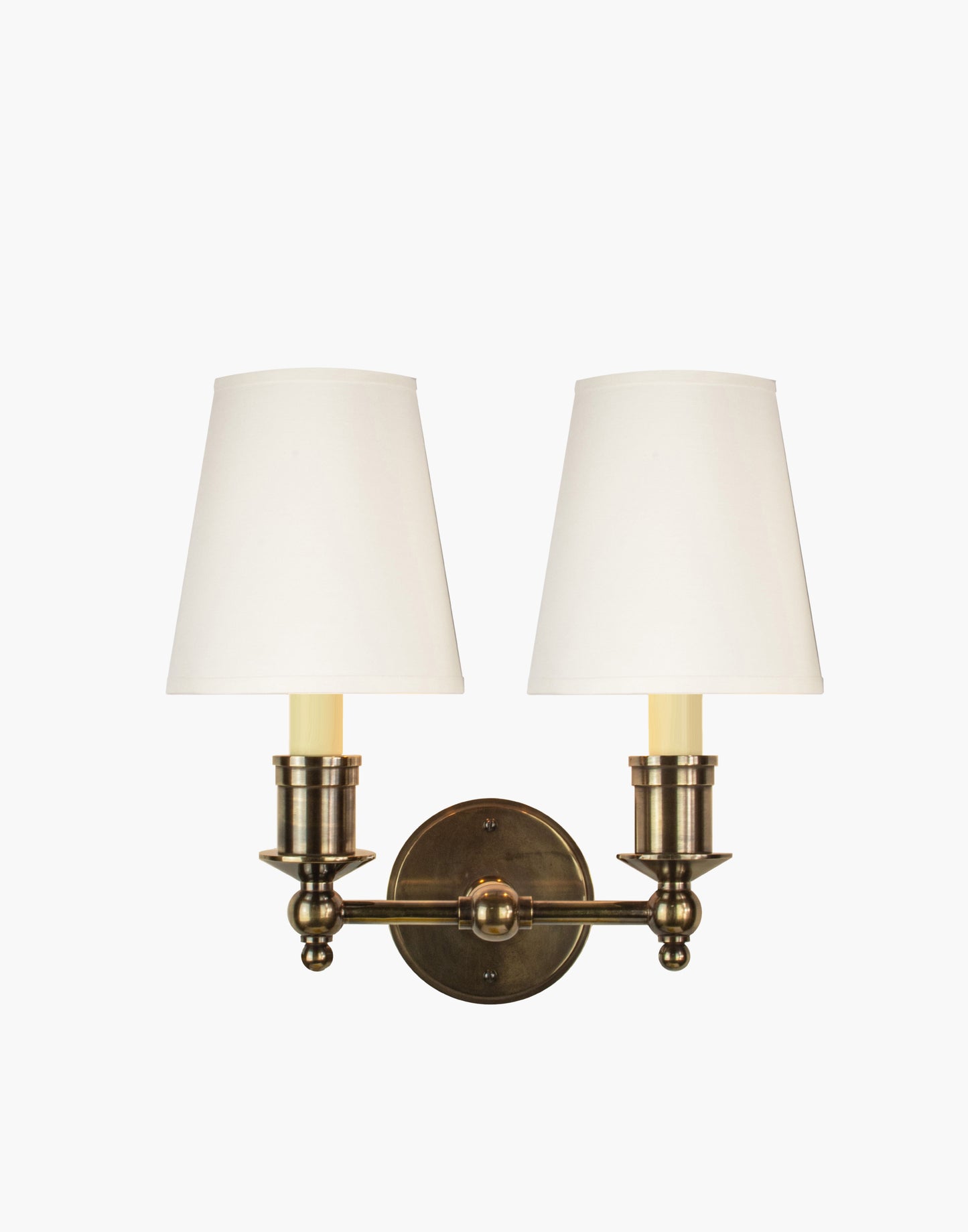 Wall Sconce Twin solid brass wall sconce with optional D6 or D6G shades