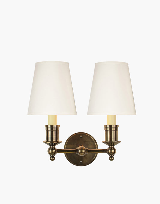 Wall Sconce Twin solid brass wall sconce with optional D6 or D6G shades