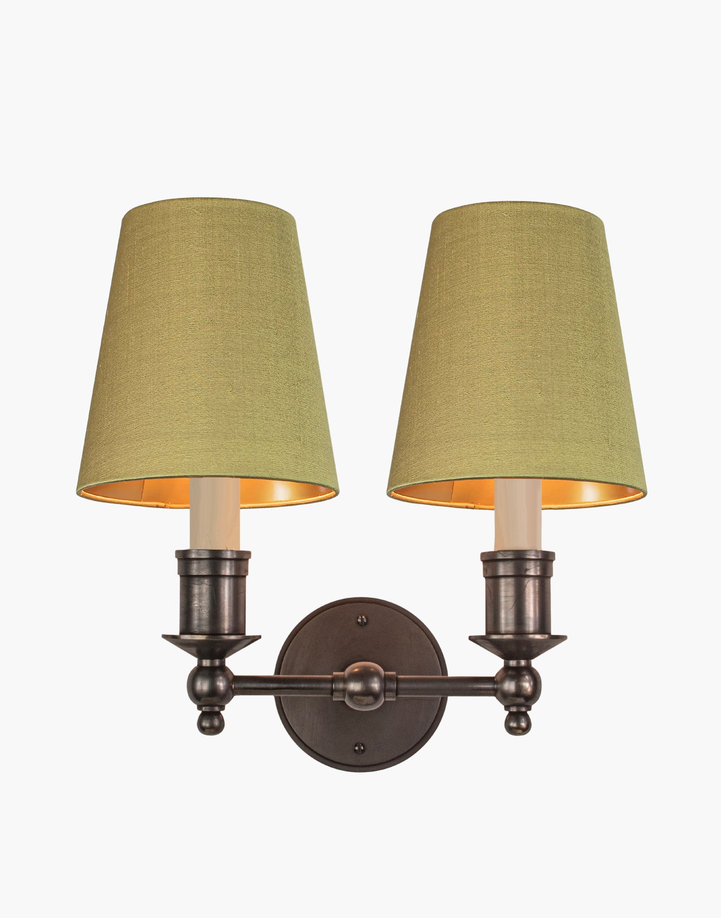 Wall Sconce Twin solid brass wall sconce with optional D6 or D6G shades