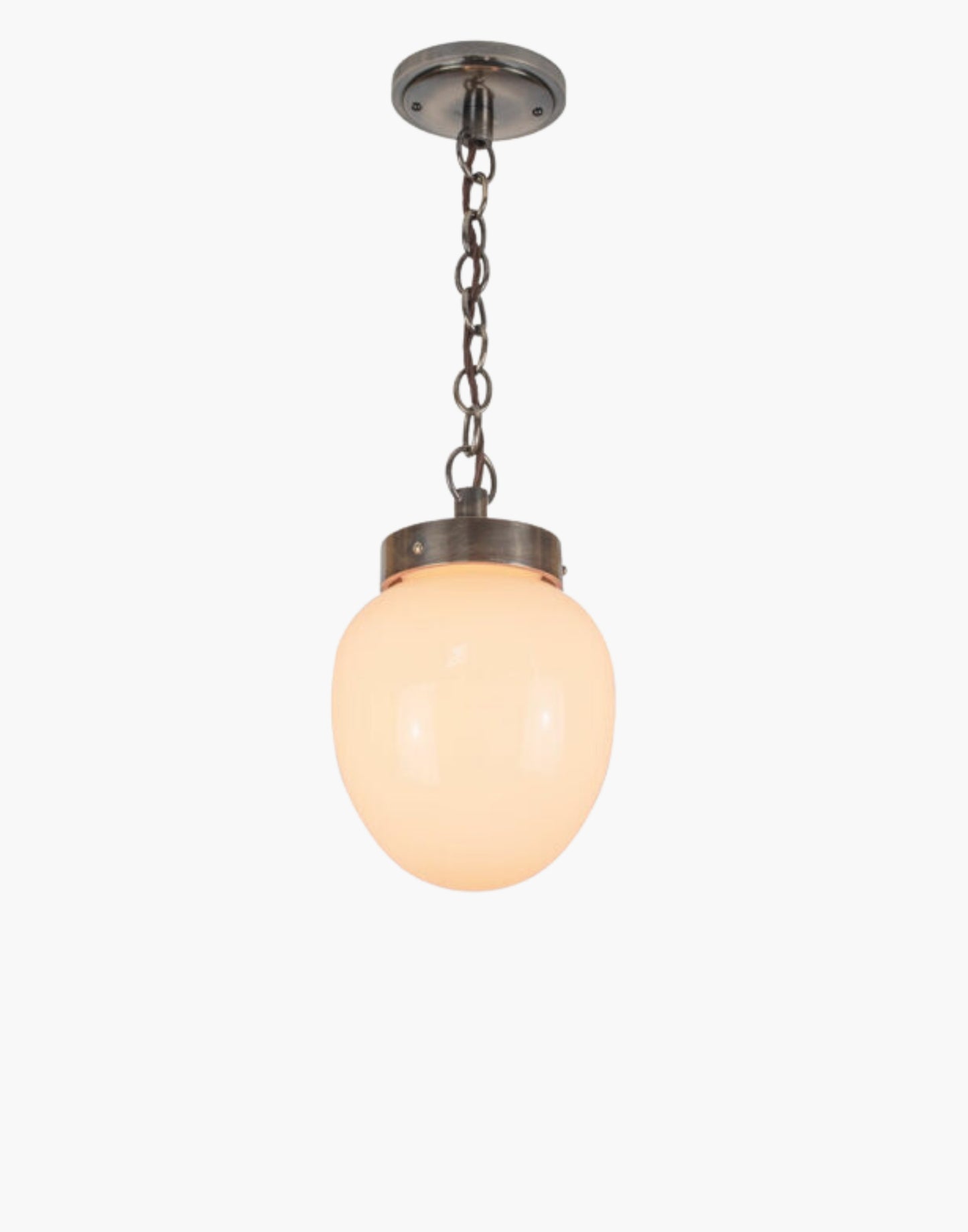 The Charleston Pendant Light solid brass light with mid-century design, available in five finishes with clear or opal glass. IP44-rated flush version suitable for Zone 2 bathrooms. Hanging and flush options for covered outdoor areas.