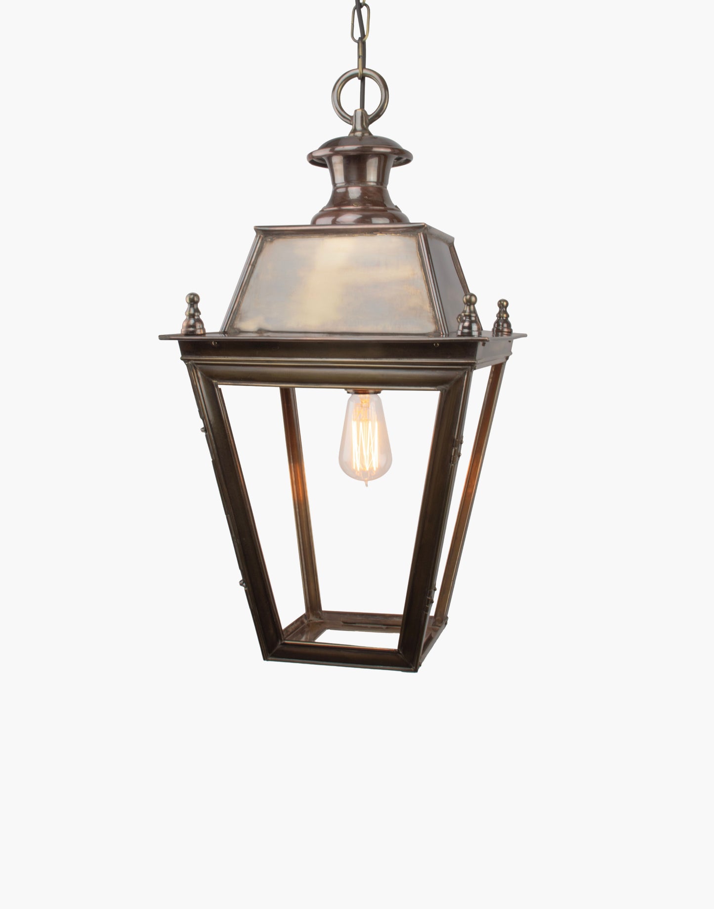 Large Victorian-style hanging lantern handmade in solid brass and copper, crafted using traditional methods, ideal for period properties