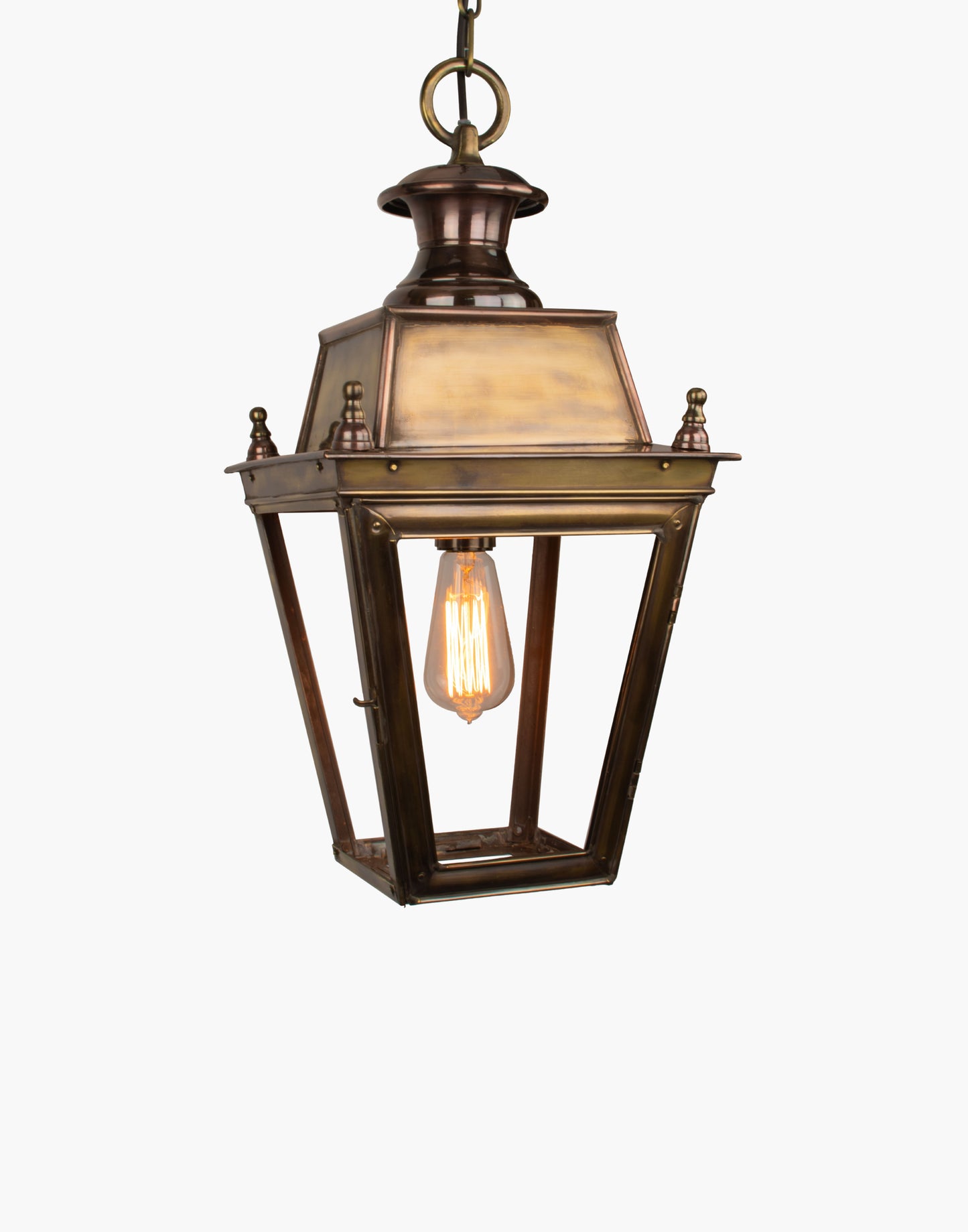 Victorian-style hanging lantern handmade in solid brass and copper, crafted using traditional methods, ideal for period properties