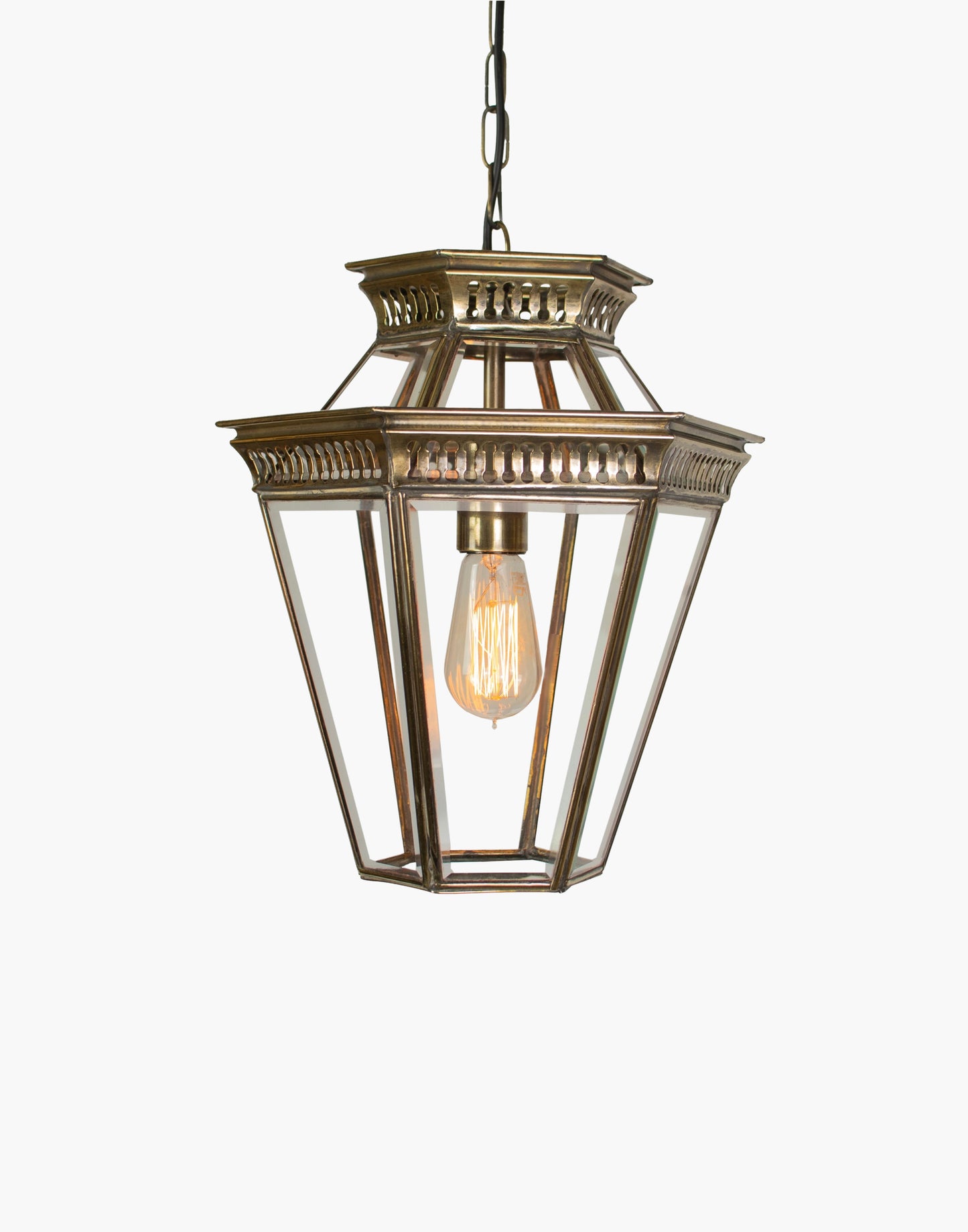 Victorian-style hanging lantern handmade in solid brass and copper, crafted using traditional methods, ideal for period properties