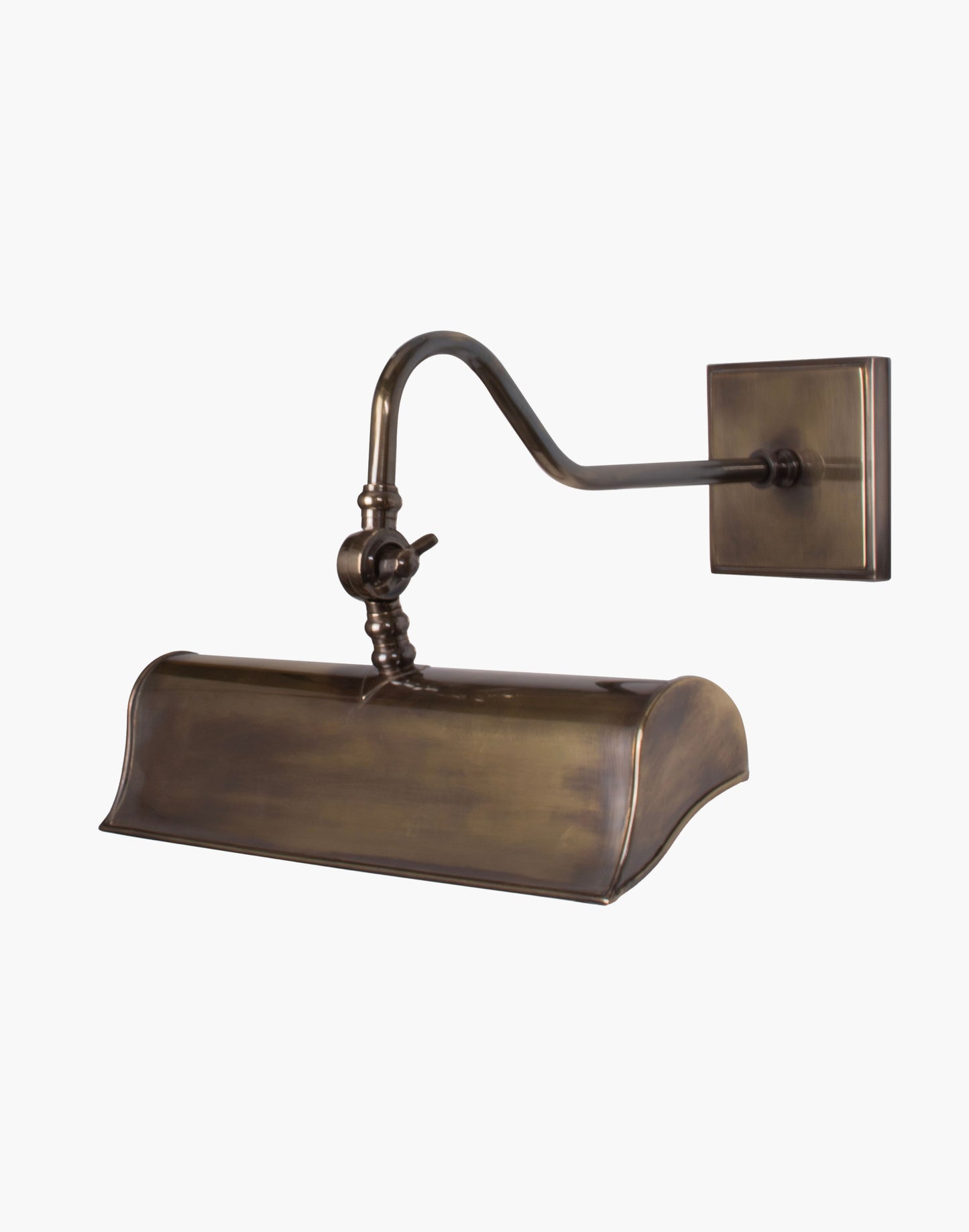 Small Trough Picture Light in solid brass with cast brass backplate and adjustable banjo joints, inspired by original Blenheim Palace picture lights, designed to illuminate artwork