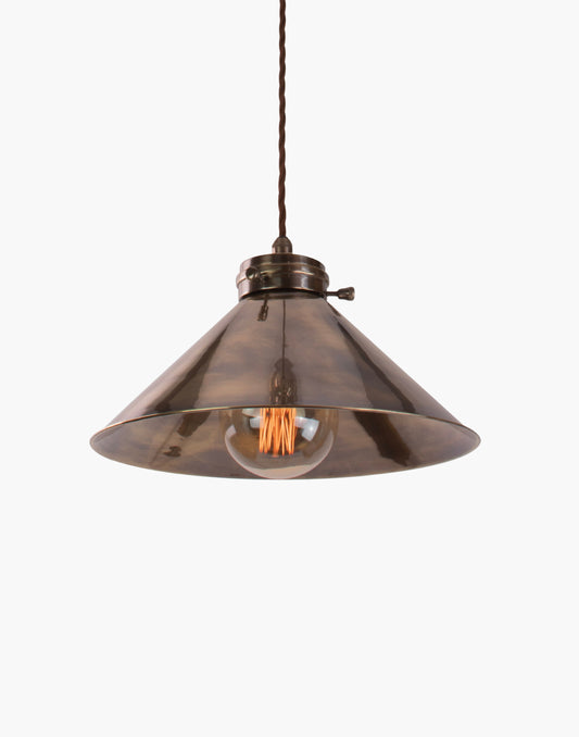 Small Brass Pendant Light with adjustable height and solid brass shade, versatile interior pendant for task or ambient lighting