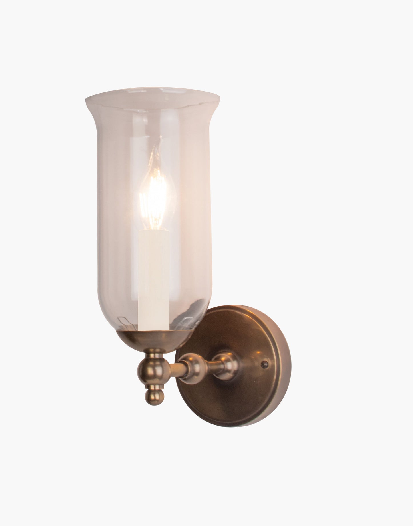 Storm Glass wall sconce single in brass with rustic storm glass shade for bathroom or interior lighting