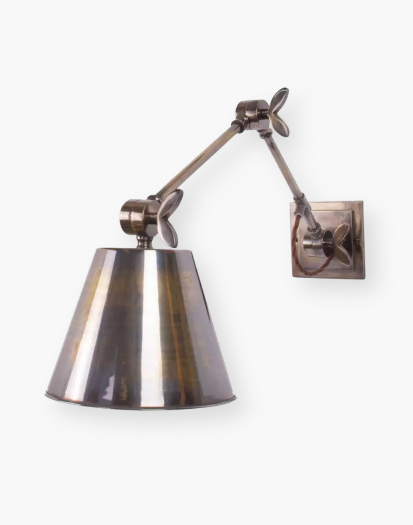 Double Adjustable Wall Light in heavy brass with cast banjo joints, versatile task lighting for reading areas and workspaces