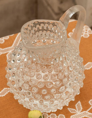 Handmade Clear Glass Dottie Round Jug with Subtle Hobnail Texture - Fine Artisan Glassware for Elegant Table Settings and Stylish Bar Carts