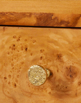 Nightstand with mappa burl material with a satin finish.
