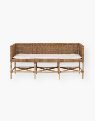 Rattan bench with down upholstered seat