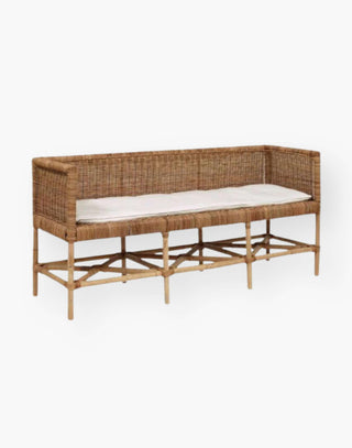 Rattan bench with down upholstered seat