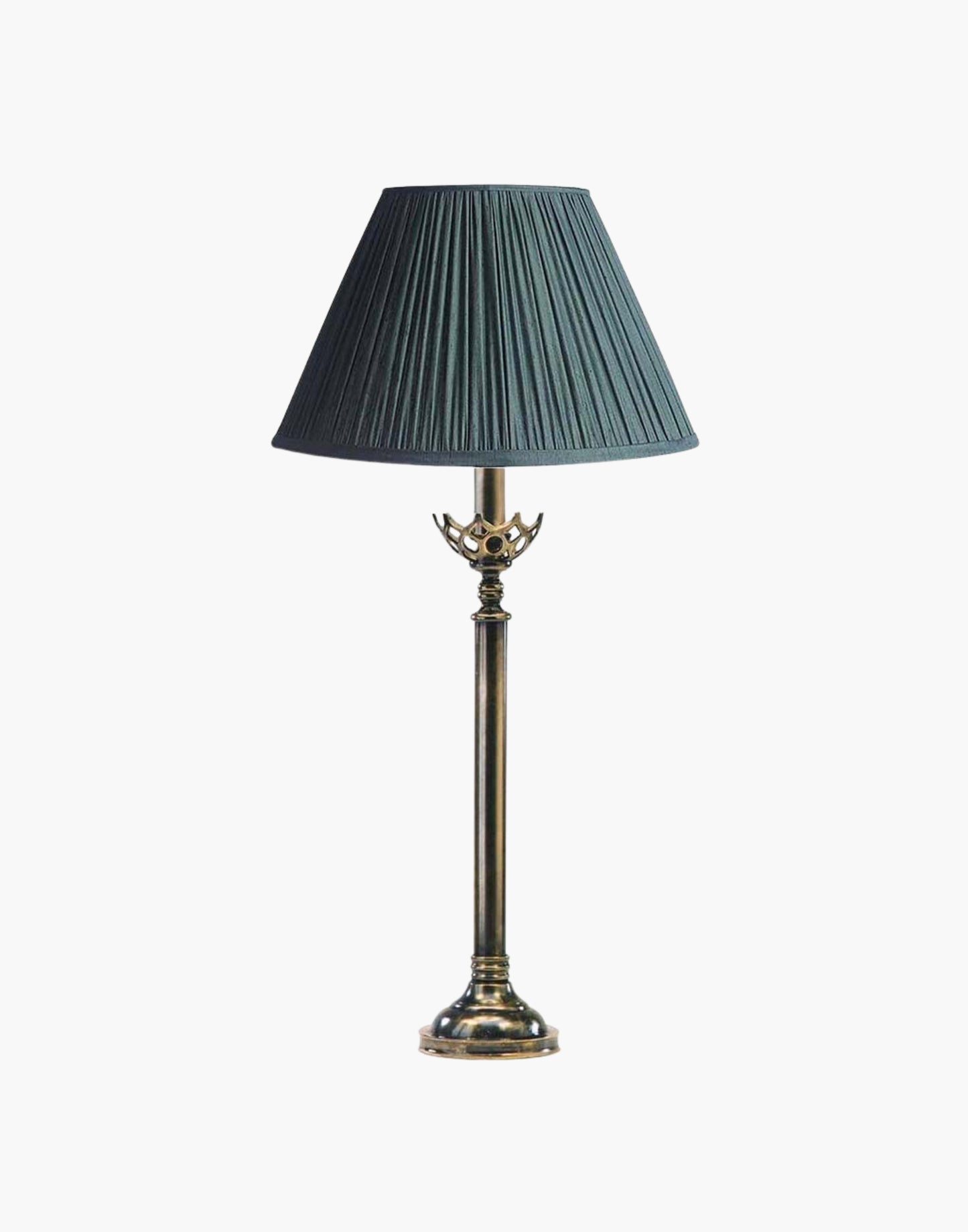 Table lamp in cast brass inspired by original church design from Cork, Ireland, available with soft shade.