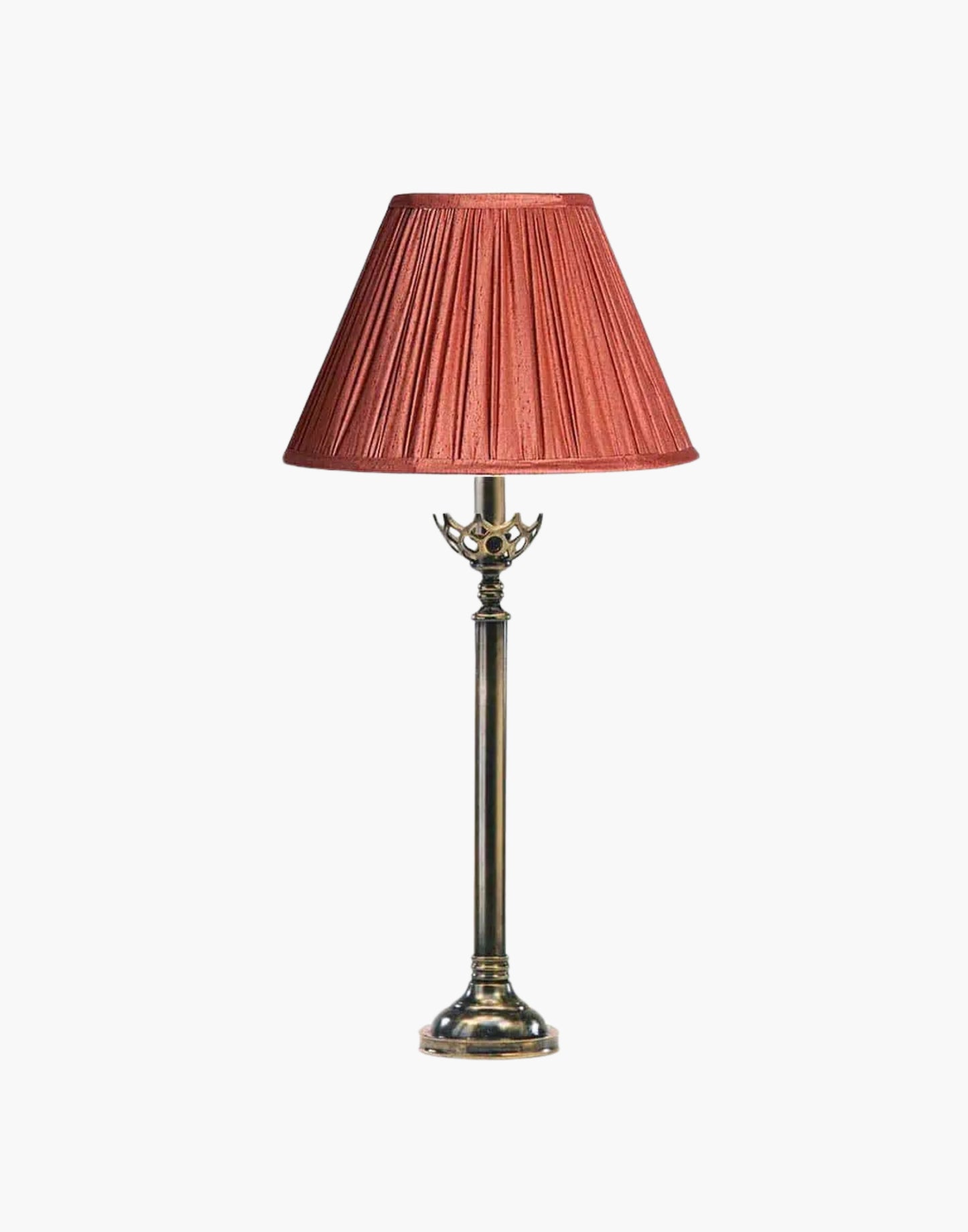 Large Gothic Table Lamp in cast brass, inspired by historic church designs in Cork, Ireland. Available with soft shade options and matching chandeliers and wall lights.