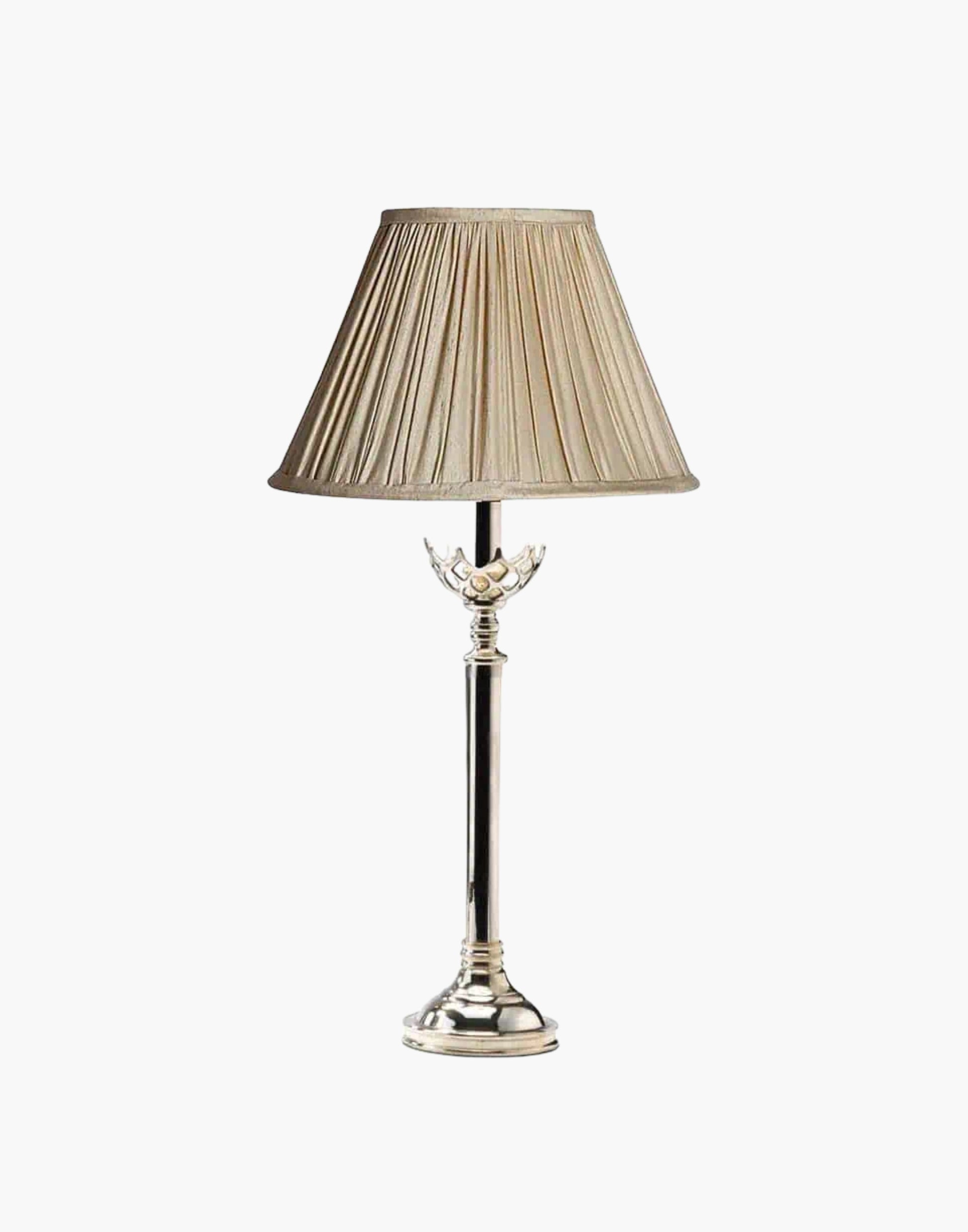 Large Gothic Table Lamp in cast brass, inspired by historic church designs in Cork, Ireland. Available with soft shade options and matching chandeliers and wall lights.