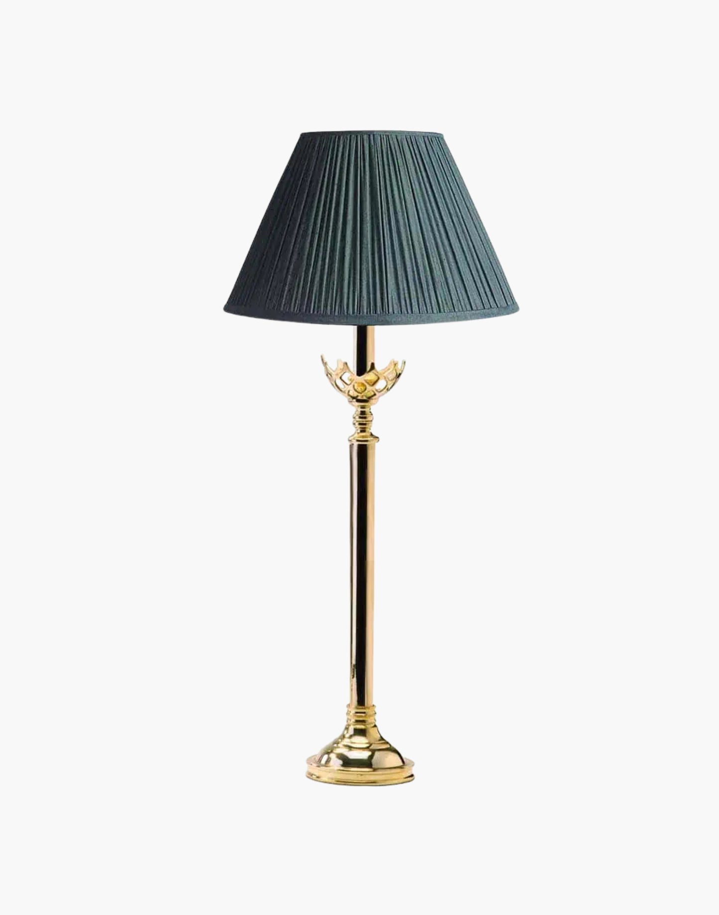 Large Gothic Table Lamp in cast brass, inspired by historic church designs in Cork, Ireland. Available with soft shade options and matching chandeliers and wall lights.