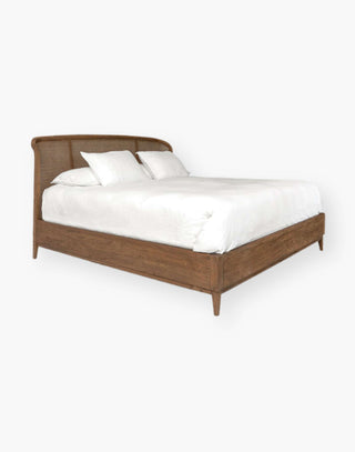 Rattan texture bed with teak bed frame and an airy cane pattern