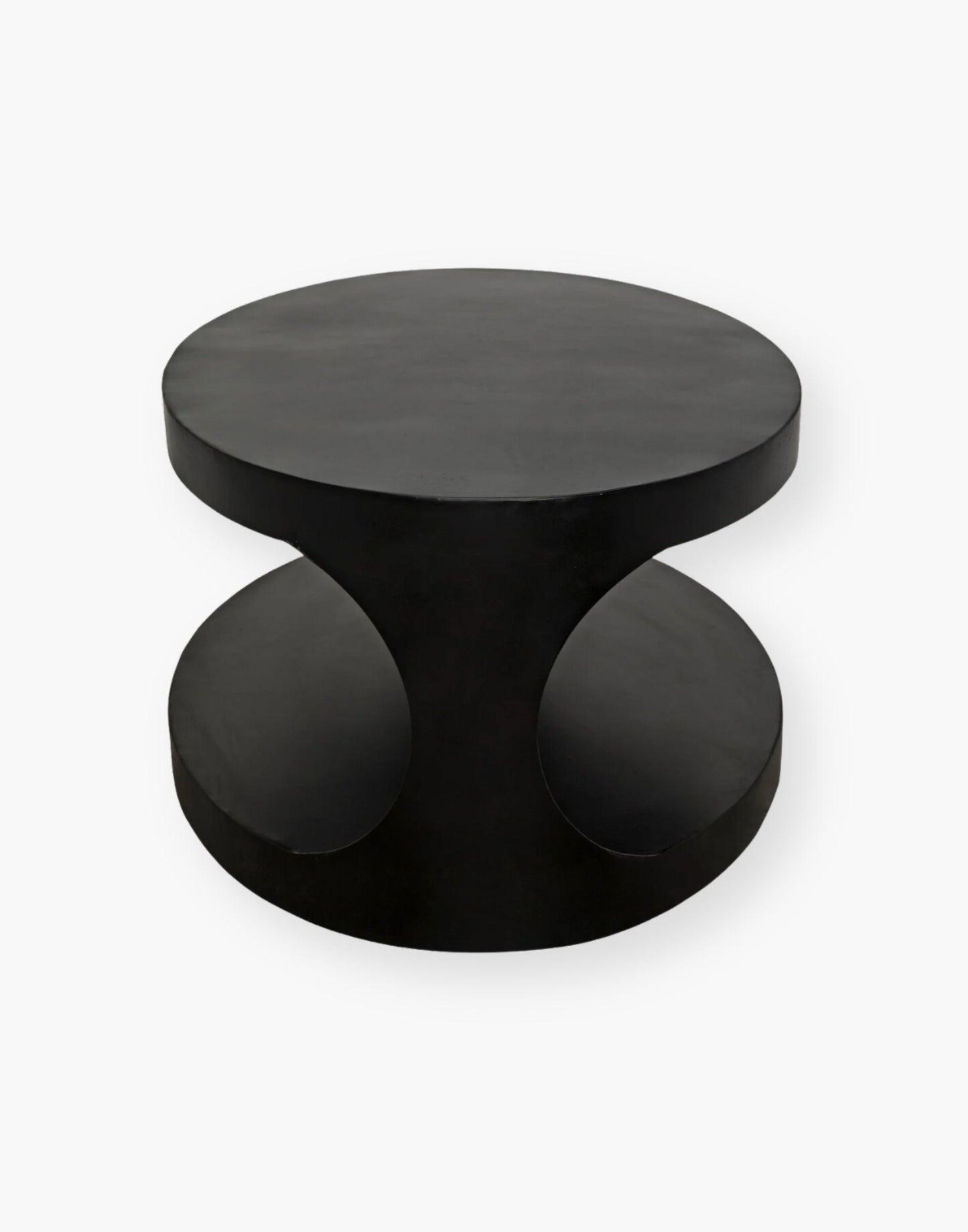 Modern matte black oval steel coffee table.