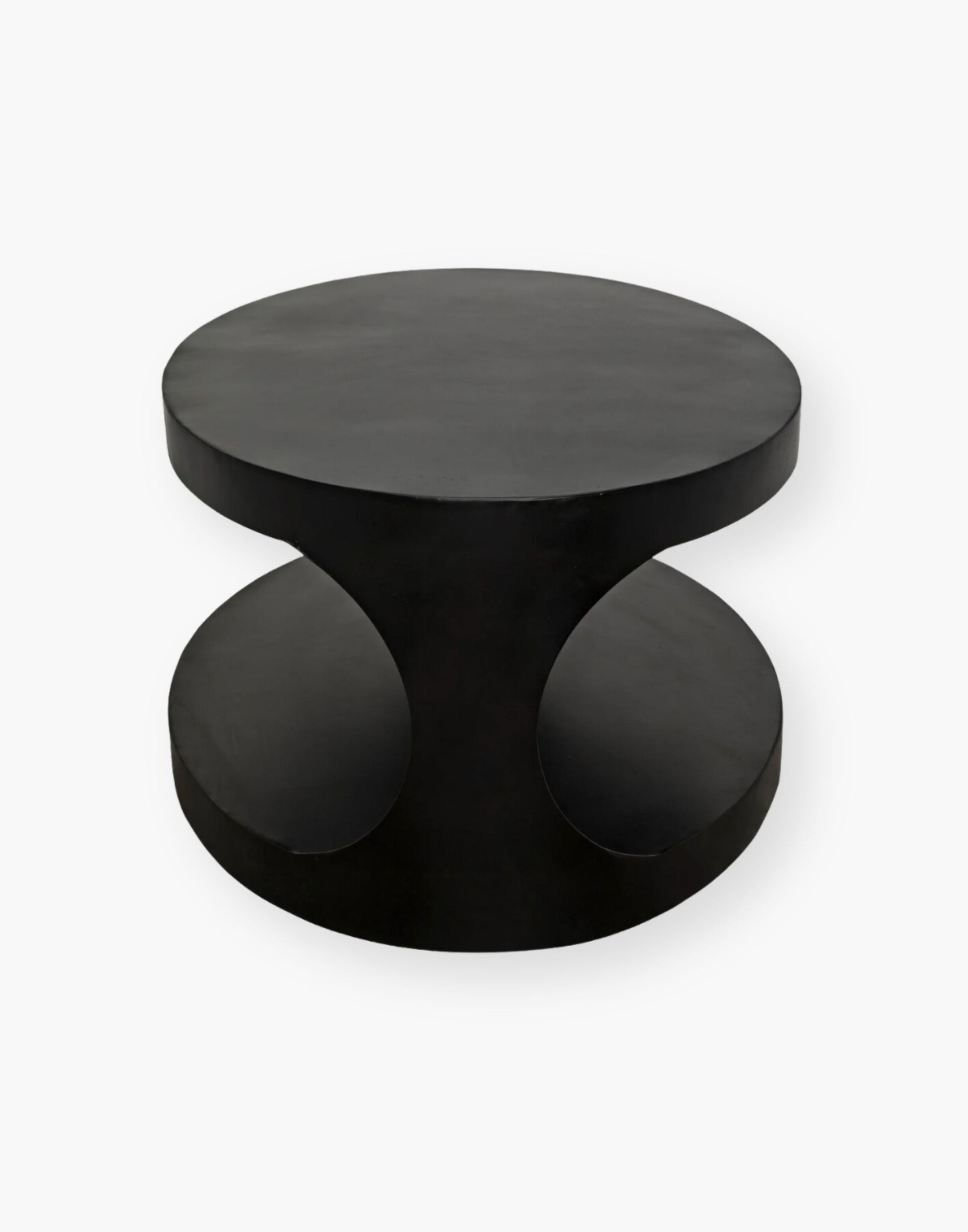 Modern matte black oval steel coffee table.